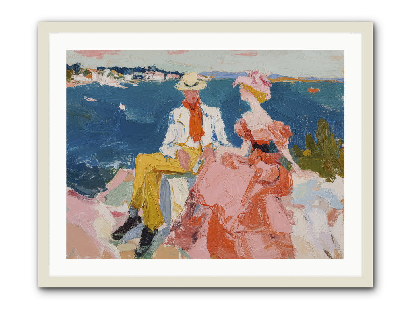 Duo by the Waves -- Framed Print - White 32x24