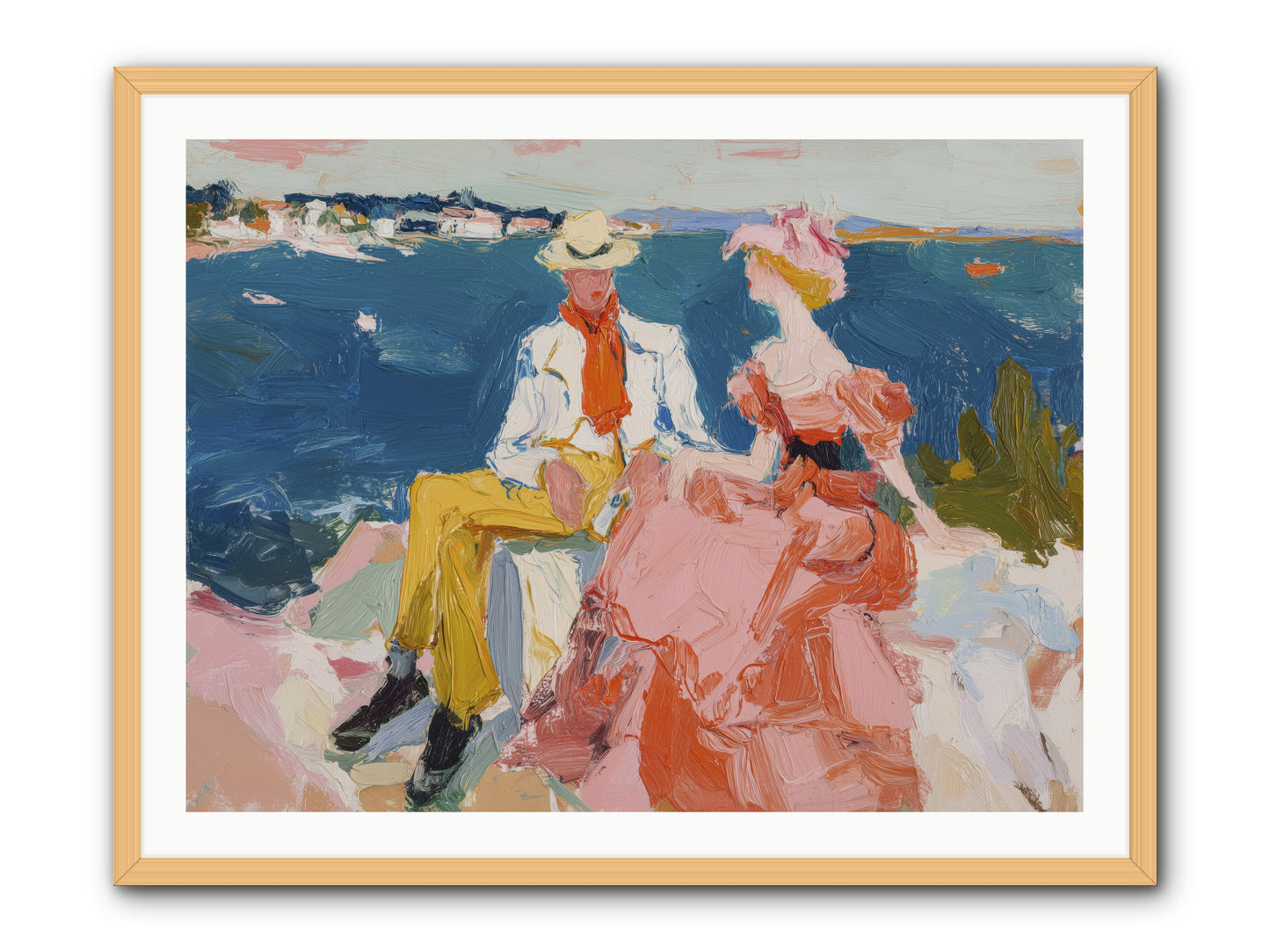 Duo by the Waves -- Framed Print - Natural 40x30
