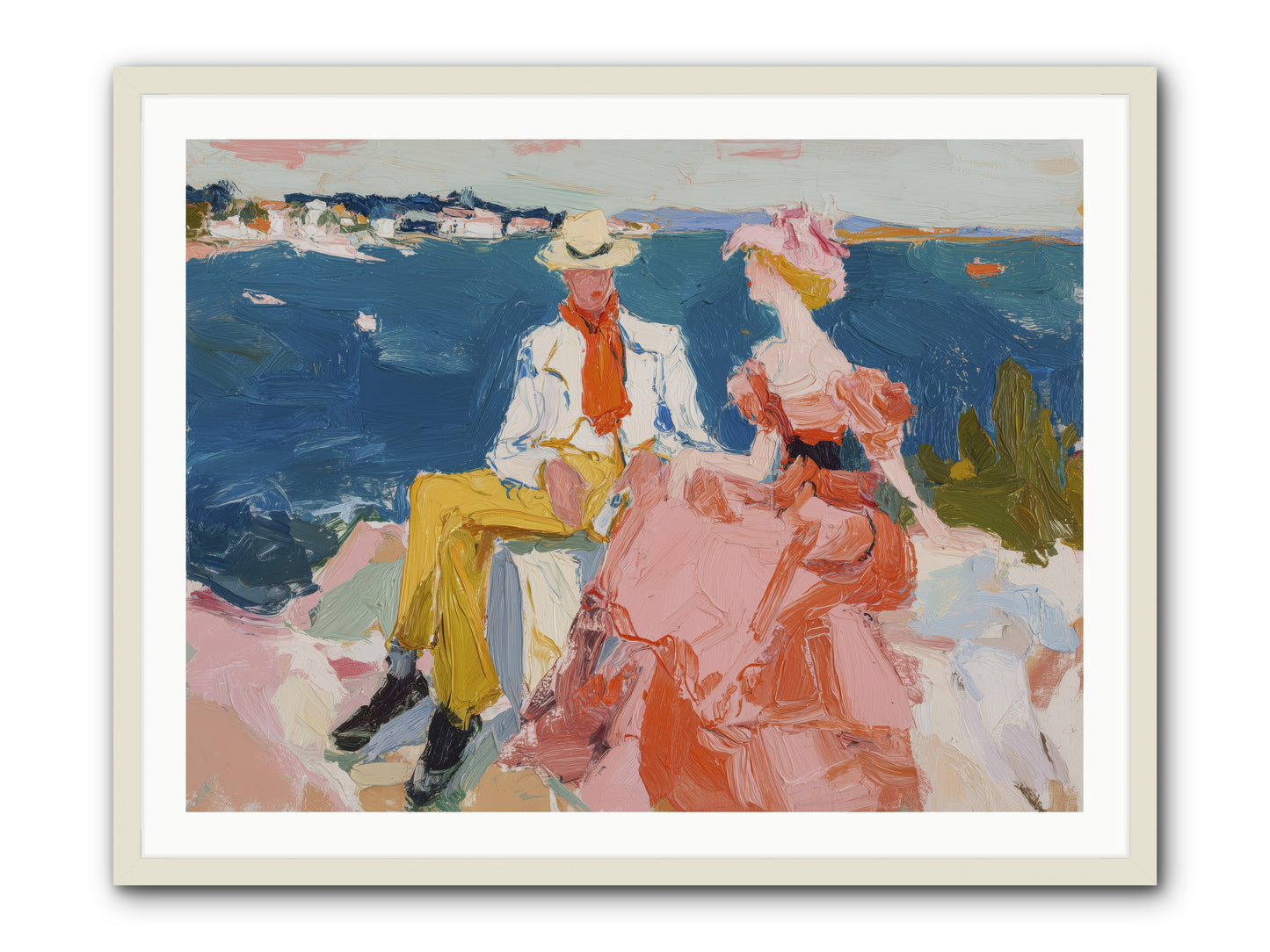Duo by the Waves -- Framed Print - White 40x30