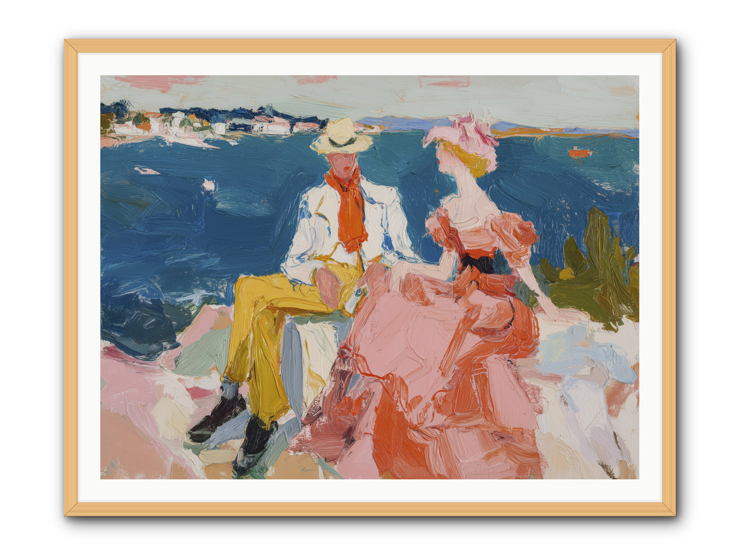 Duo by the Waves -- Framed Print - Natural 48x36