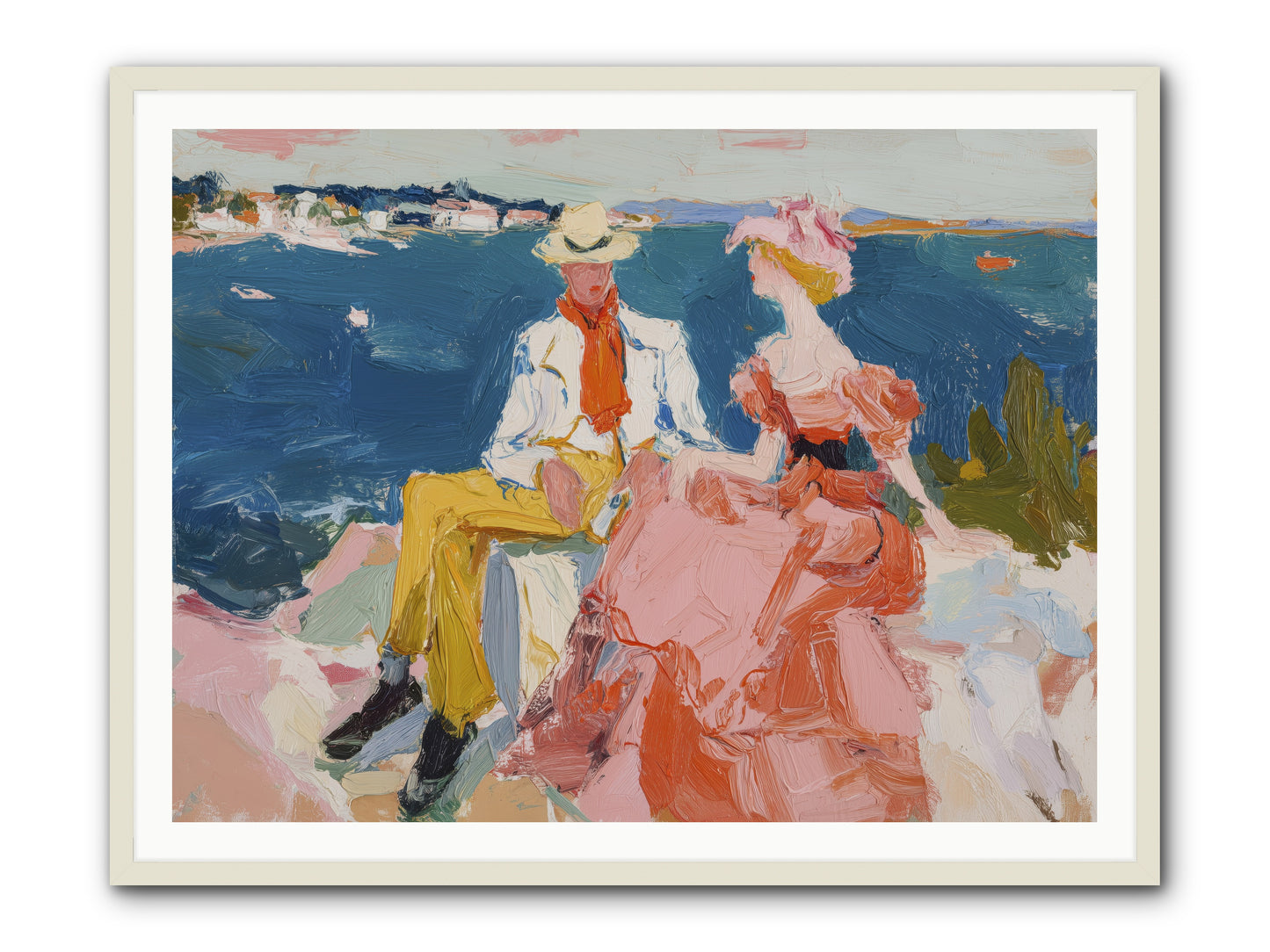 Duo by the Waves -- Framed Print - White 48x36