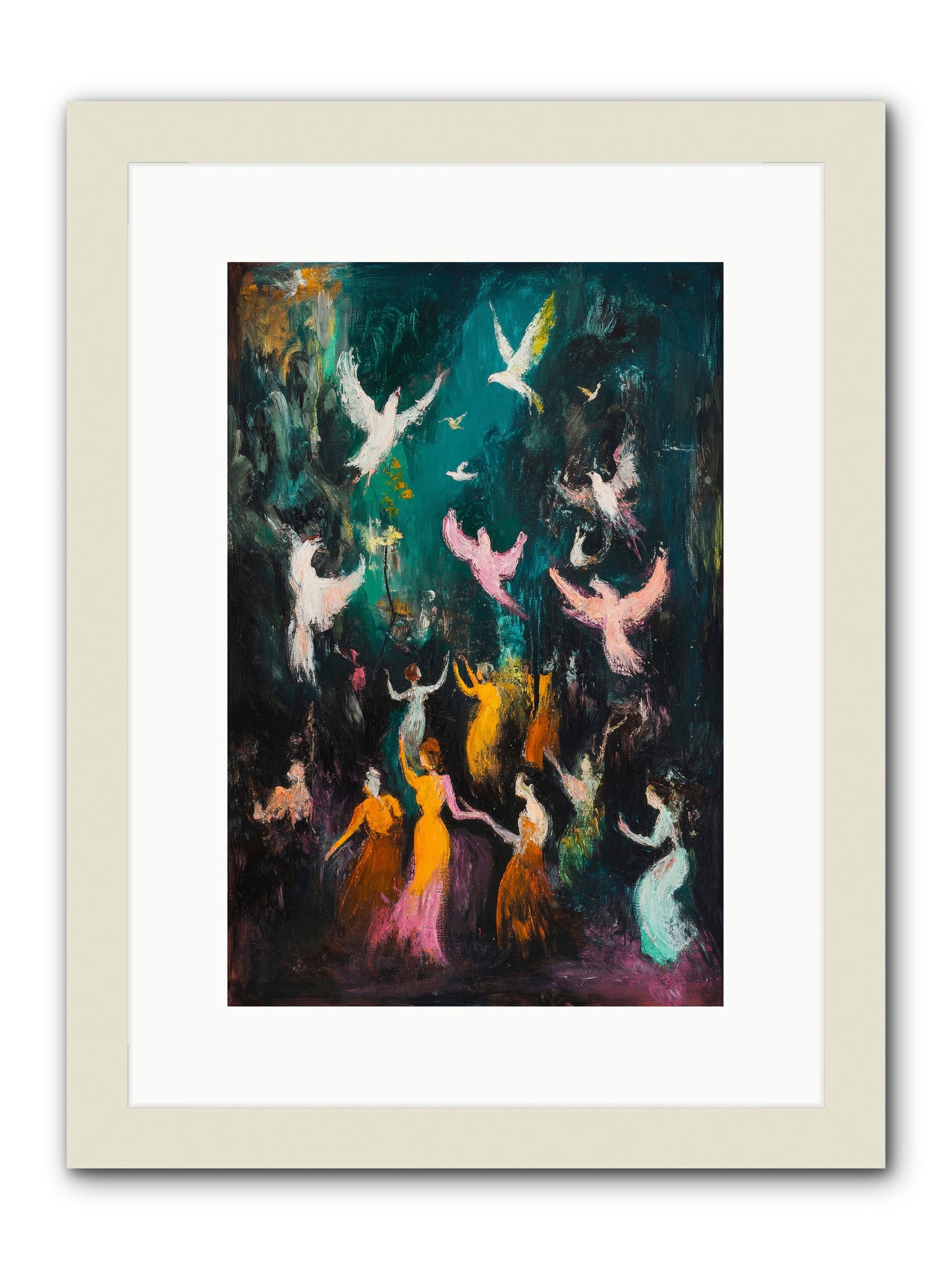 Evening Choir -- Framed Print - White 10x15