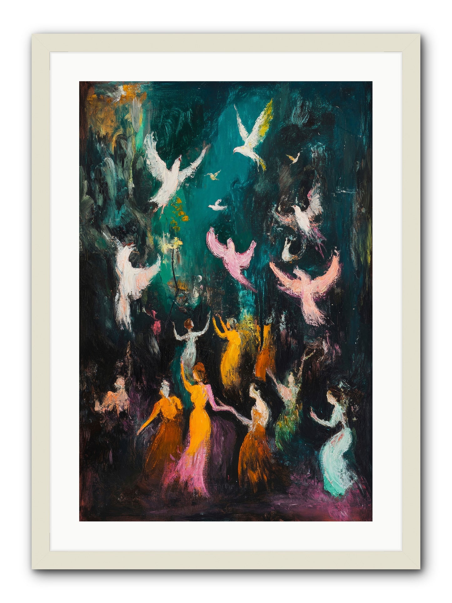 Evening Choir -- Framed Print - White 20x30