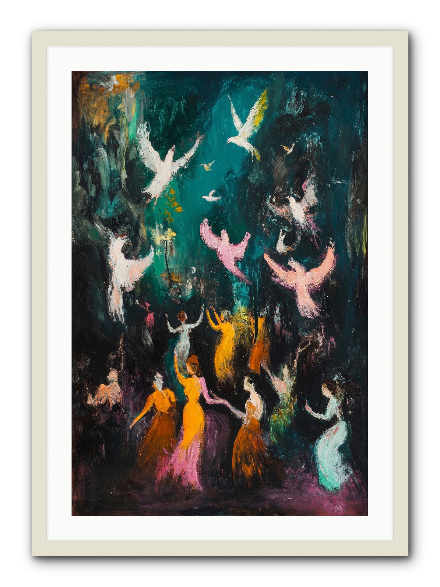 Evening Choir -- Framed Print - White 24x36