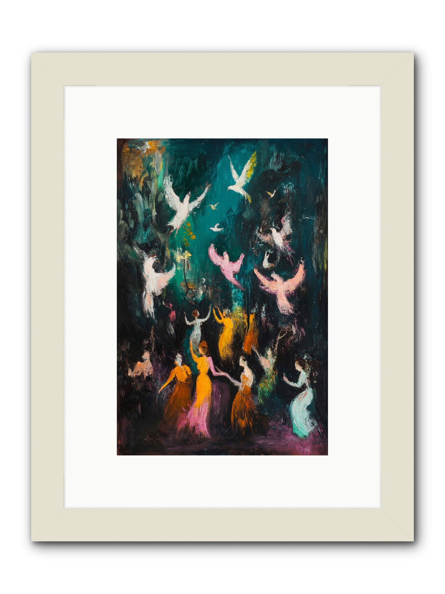 Evening Choir -- Framed Print - White 8x12