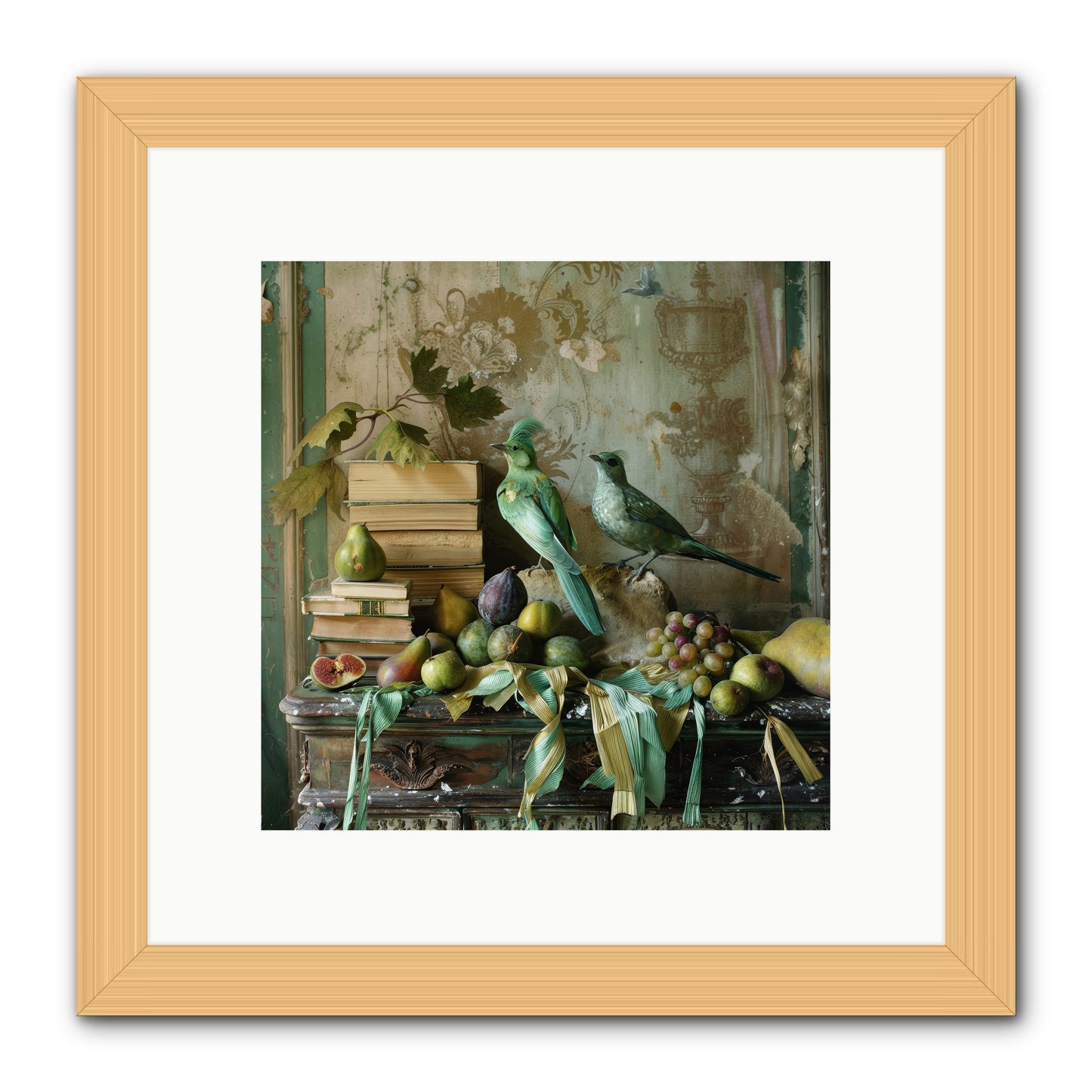 Feathered Tales Untold -- Framed Print - Natural 10x10