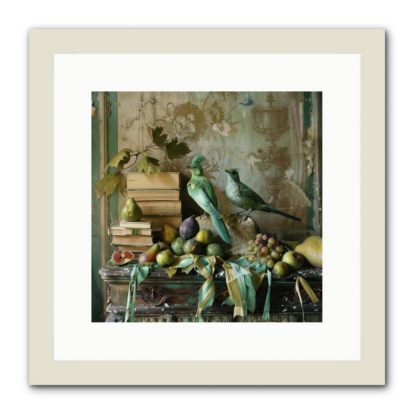 Feathered Tales Untold -- Framed Print - White 12x12