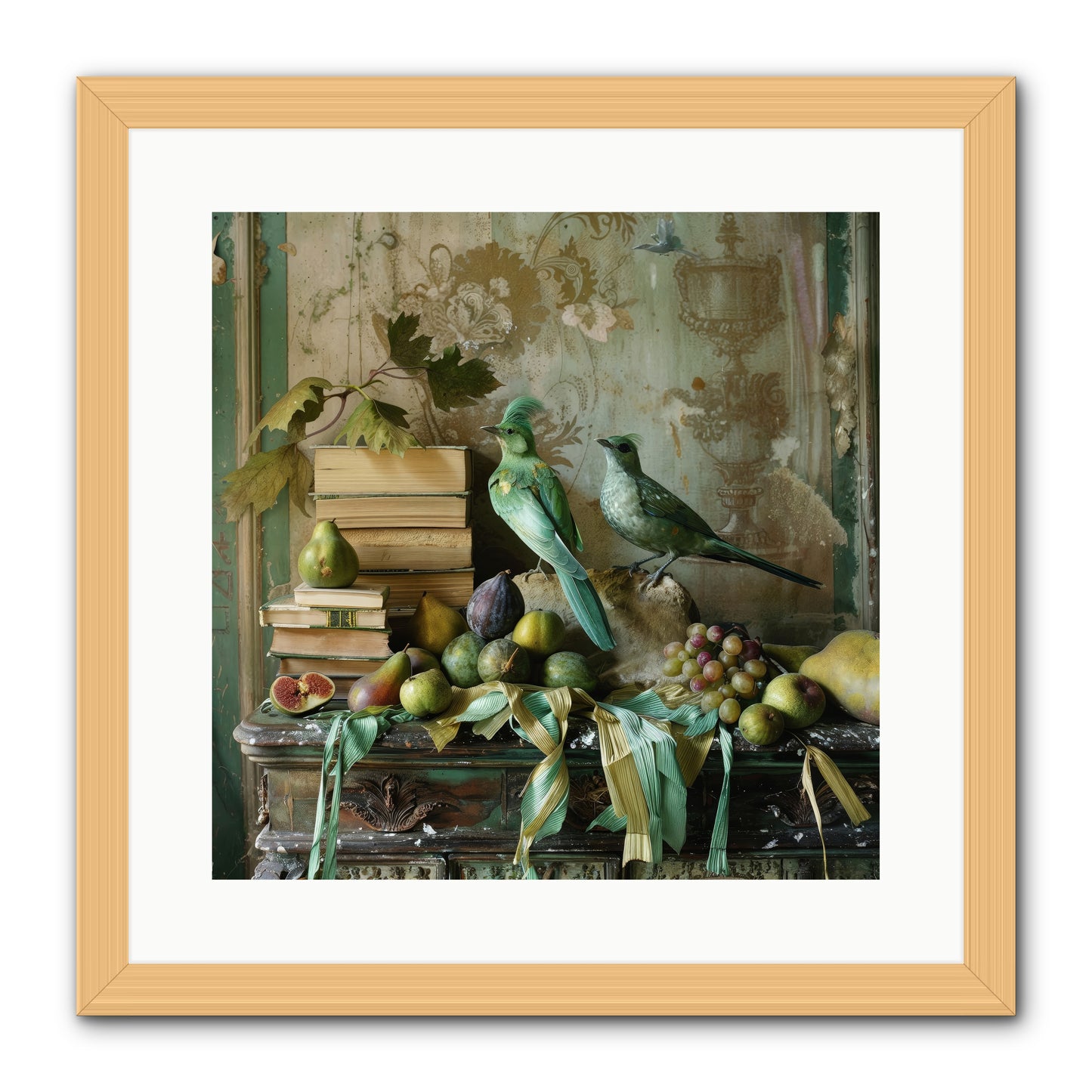 Feathered Tales Untold -- Framed Print - Natural 16x16