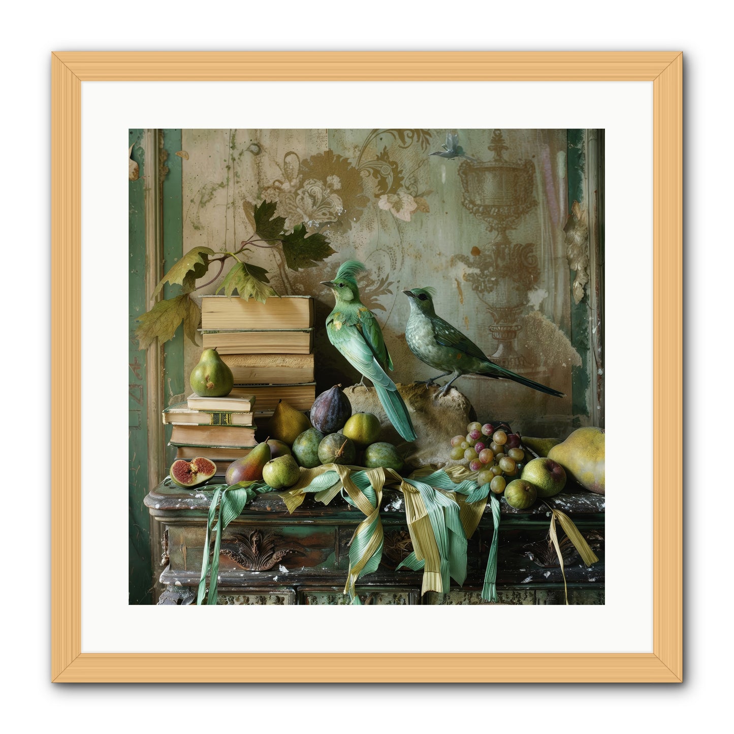 Feathered Tales Untold -- Framed Print - Natural 20x20