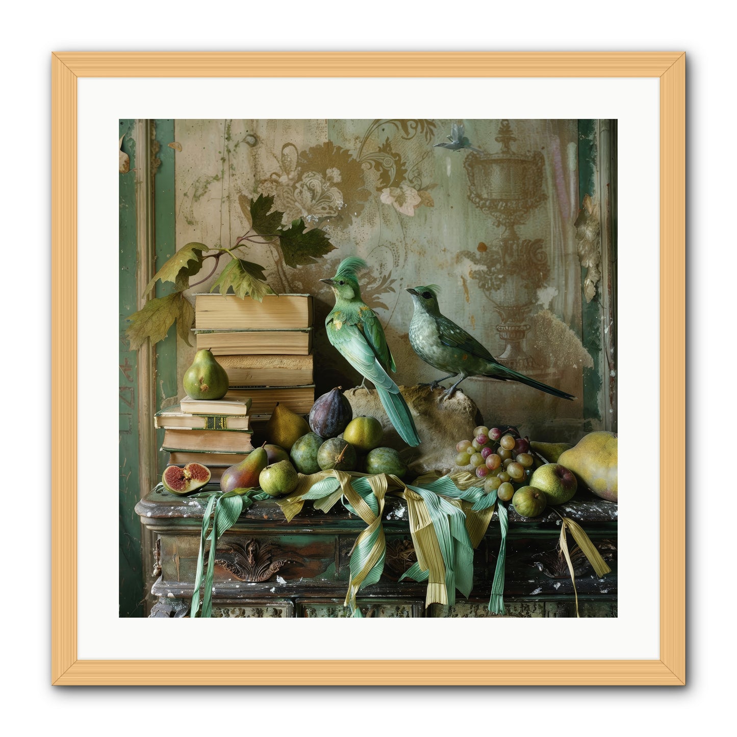 Feathered Tales Untold -- Framed Print - Natural 24x24