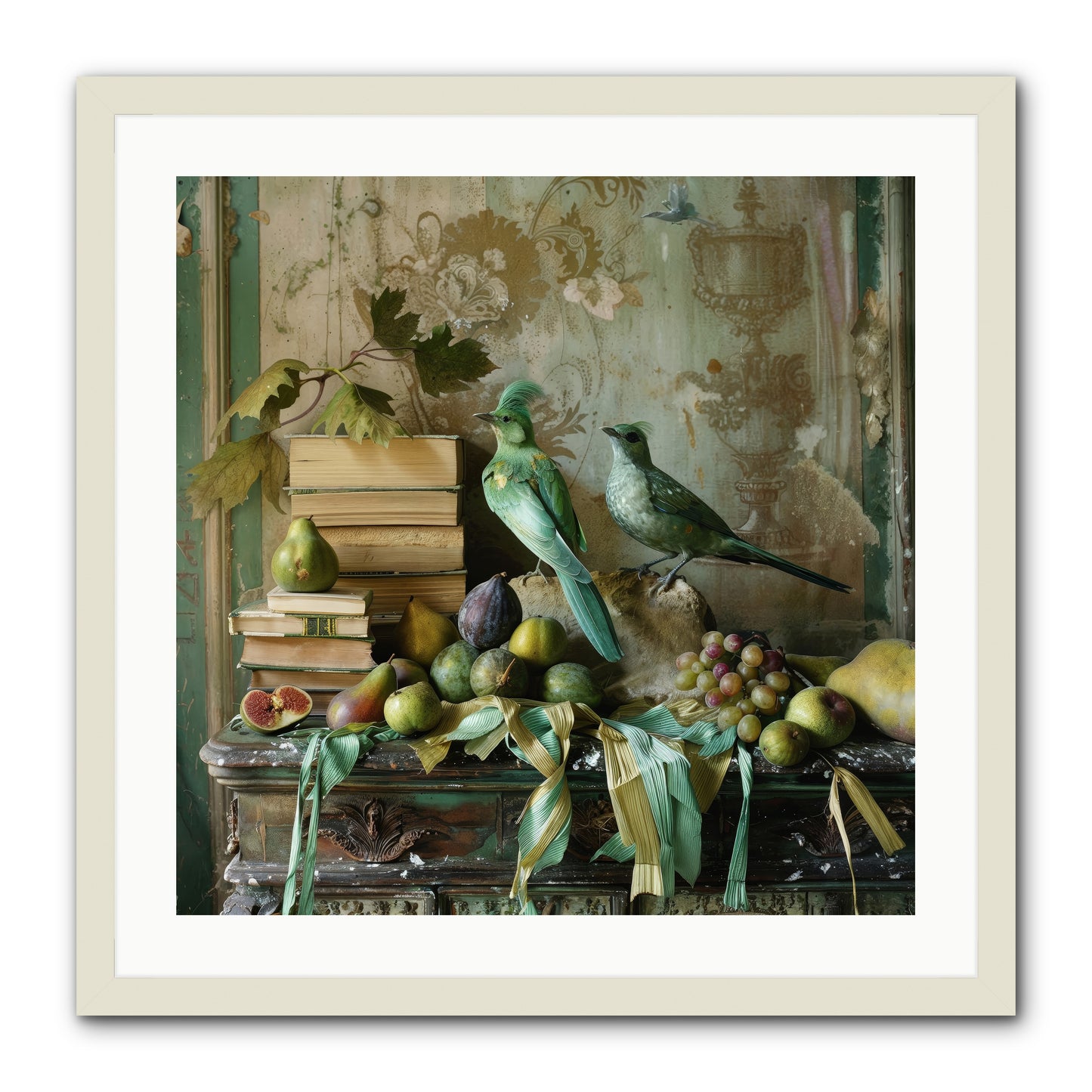 Feathered Tales Untold -- Framed Print - White 24x24