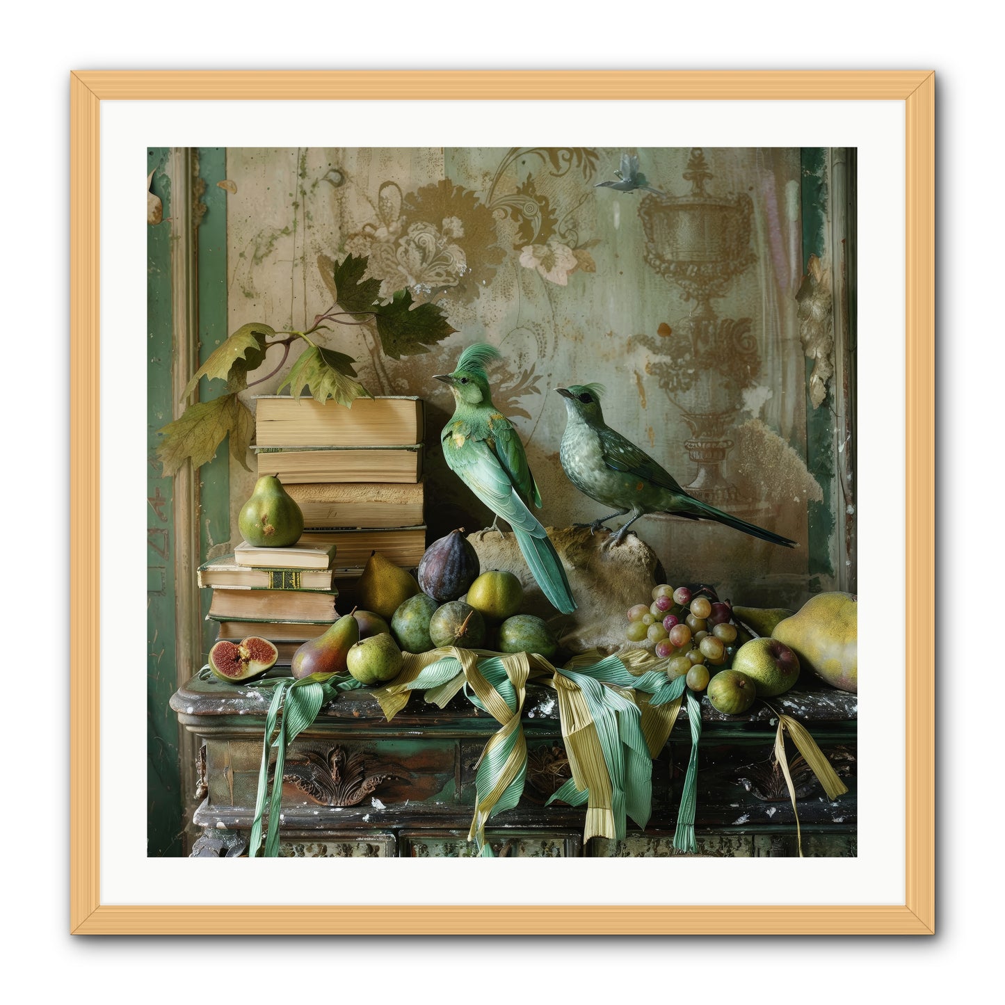 Feathered Tales Untold -- Framed Print - Natural 30x30