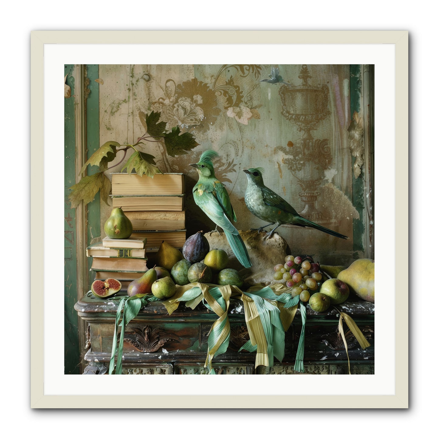 Feathered Tales Untold -- Framed Print - White 30x30