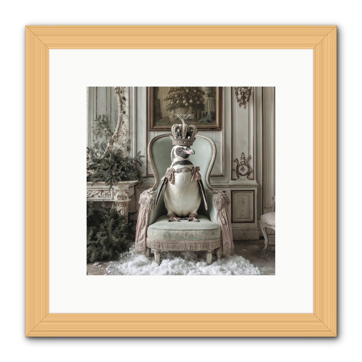 Festive In Feathers -- Framed Print - Natural 10x10