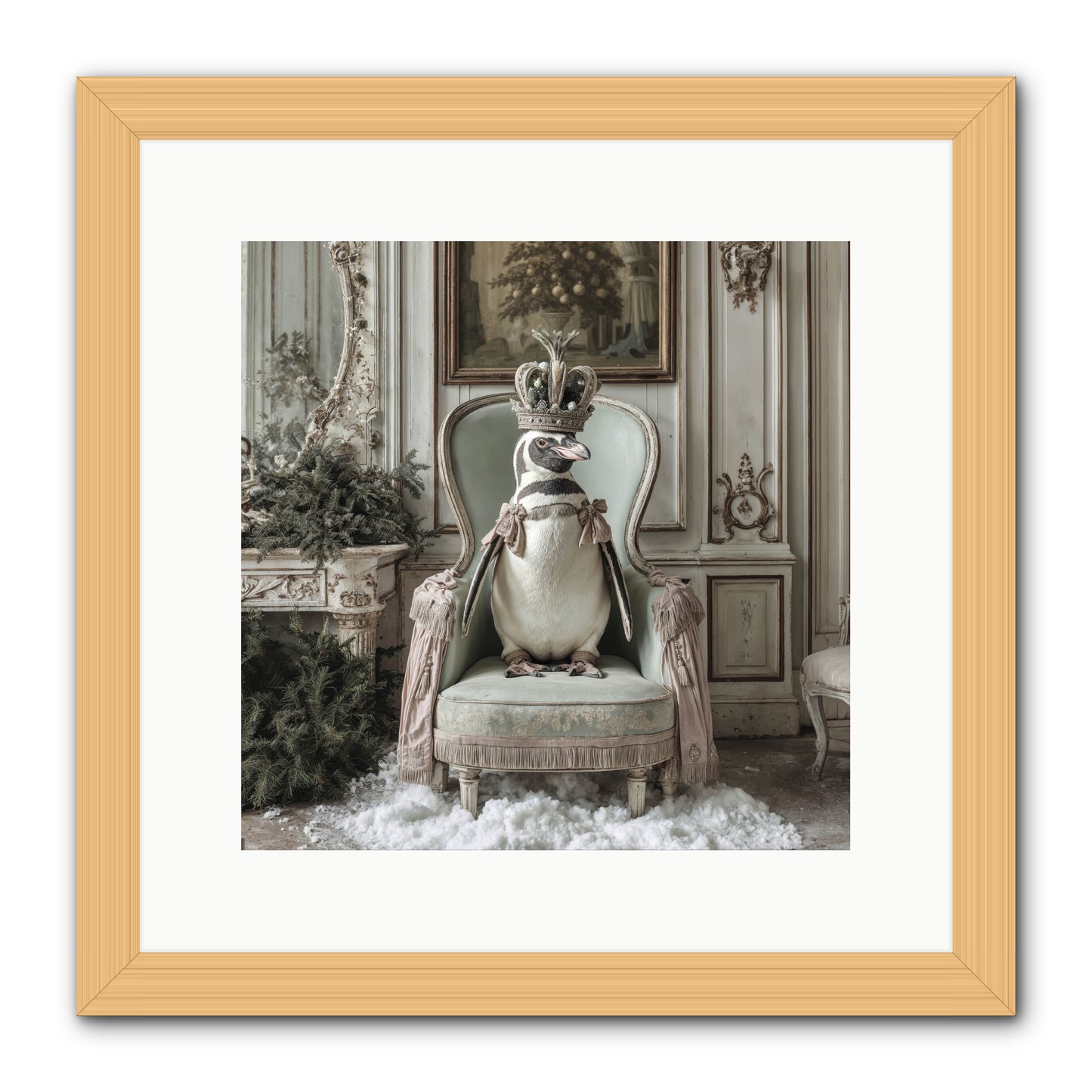 Festive In Feathers -- Framed Print - Natural 12x12