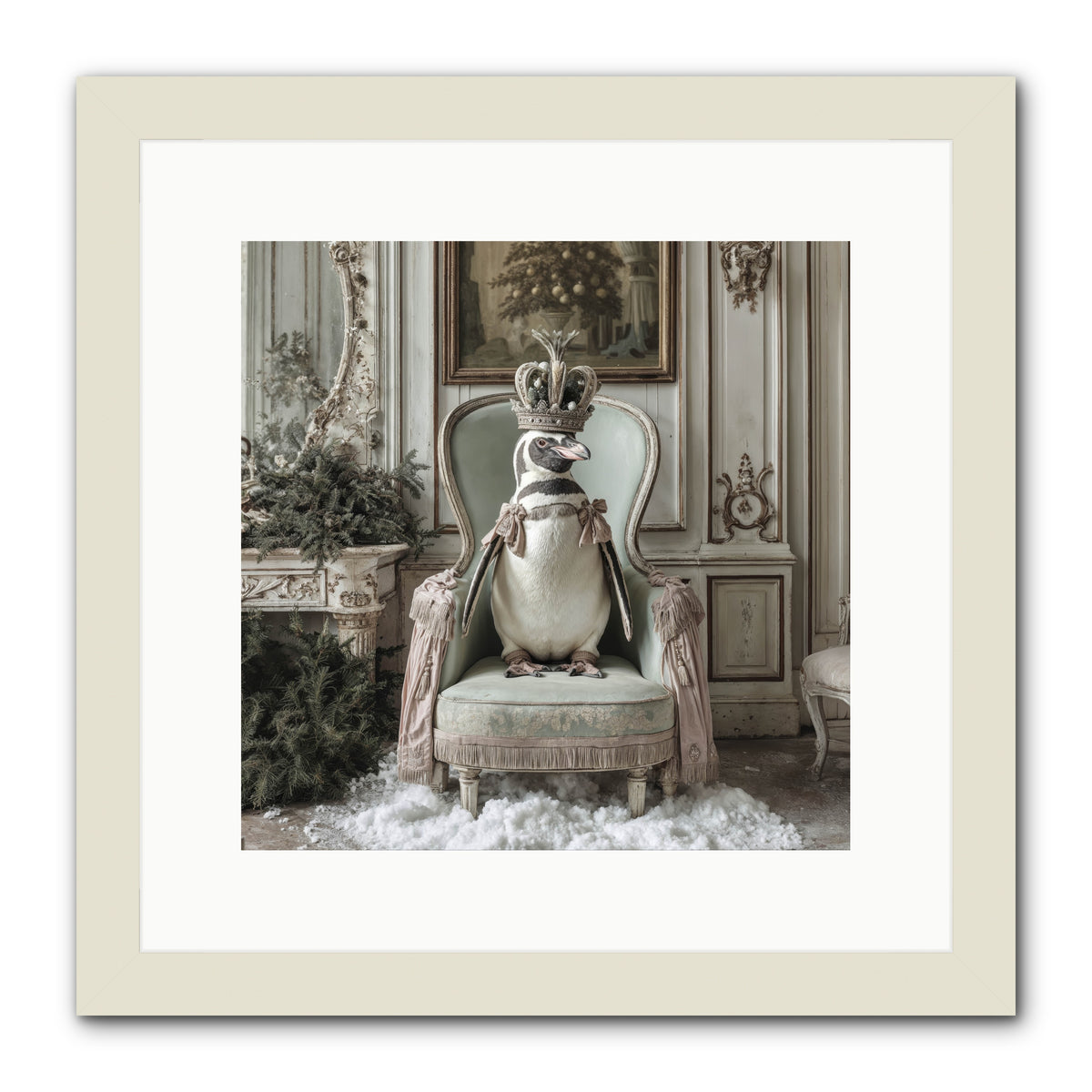 Festive In Feathers -- Framed Print - White 12x12