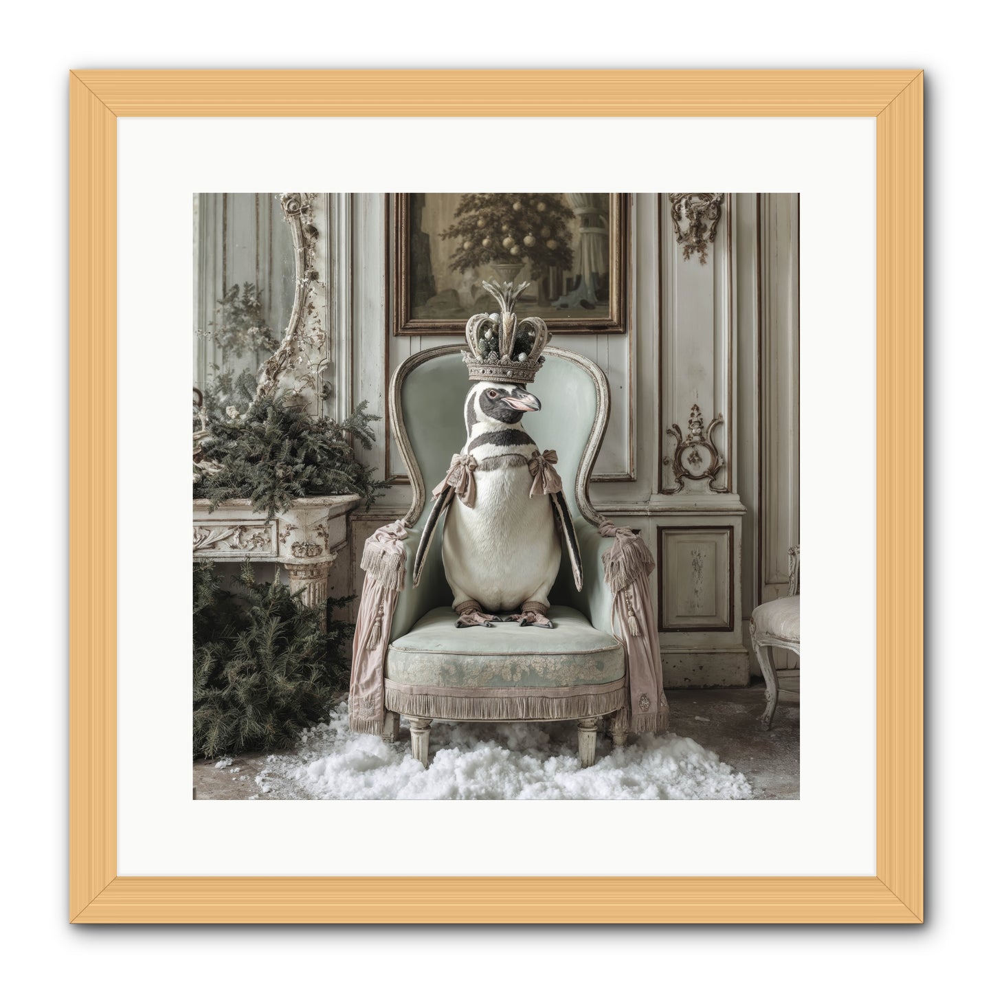 Festive In Feathers -- Framed Print - Natural 16x16
