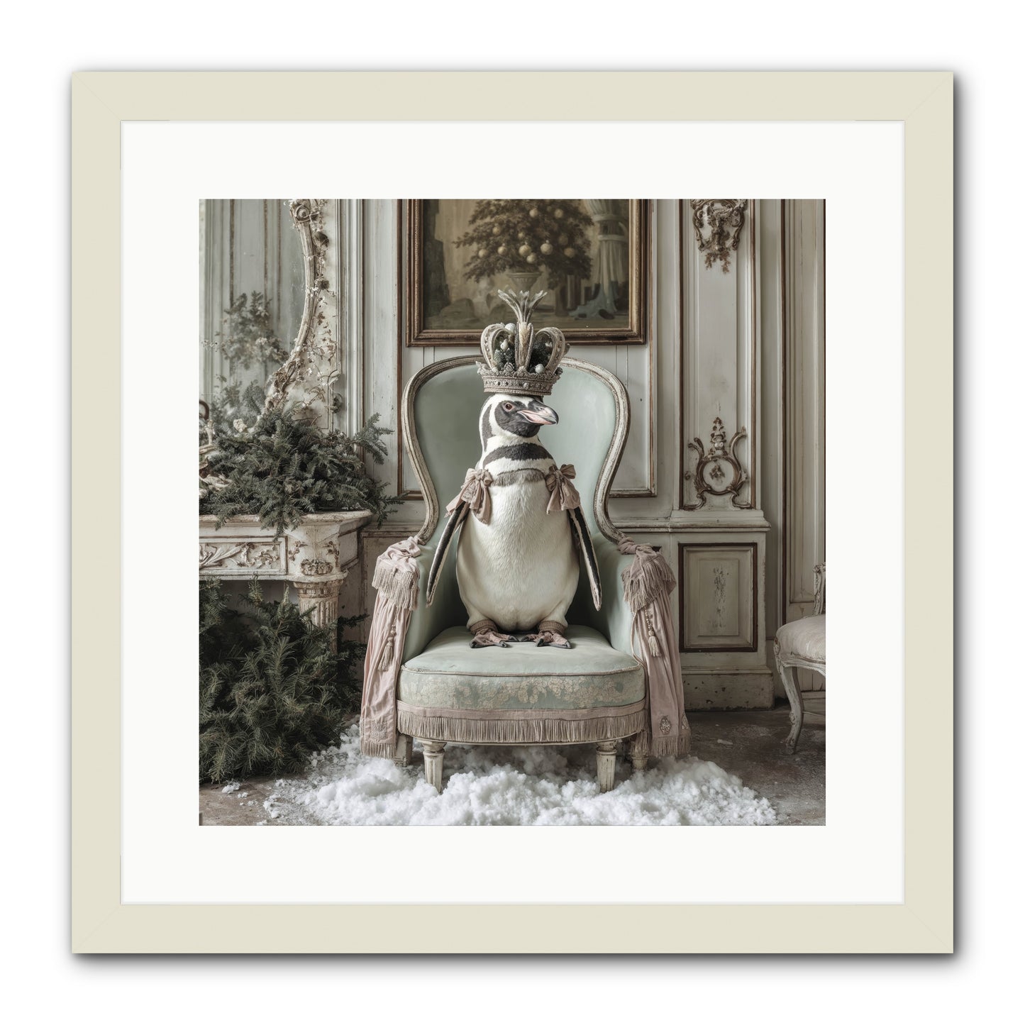 Festive In Feathers -- Framed Print - White 16x16