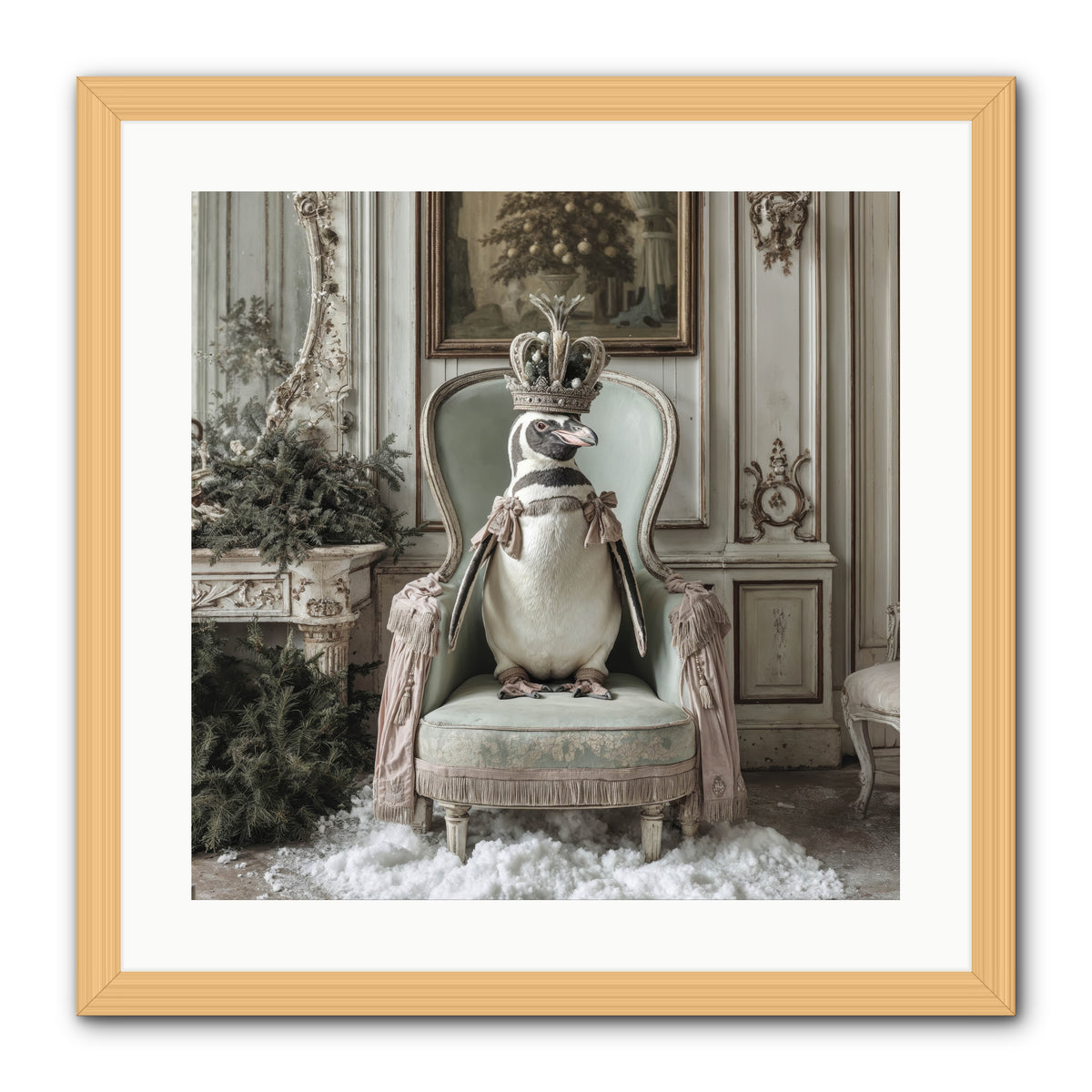 Festive In Feathers -- Framed Print - Natural 20x20