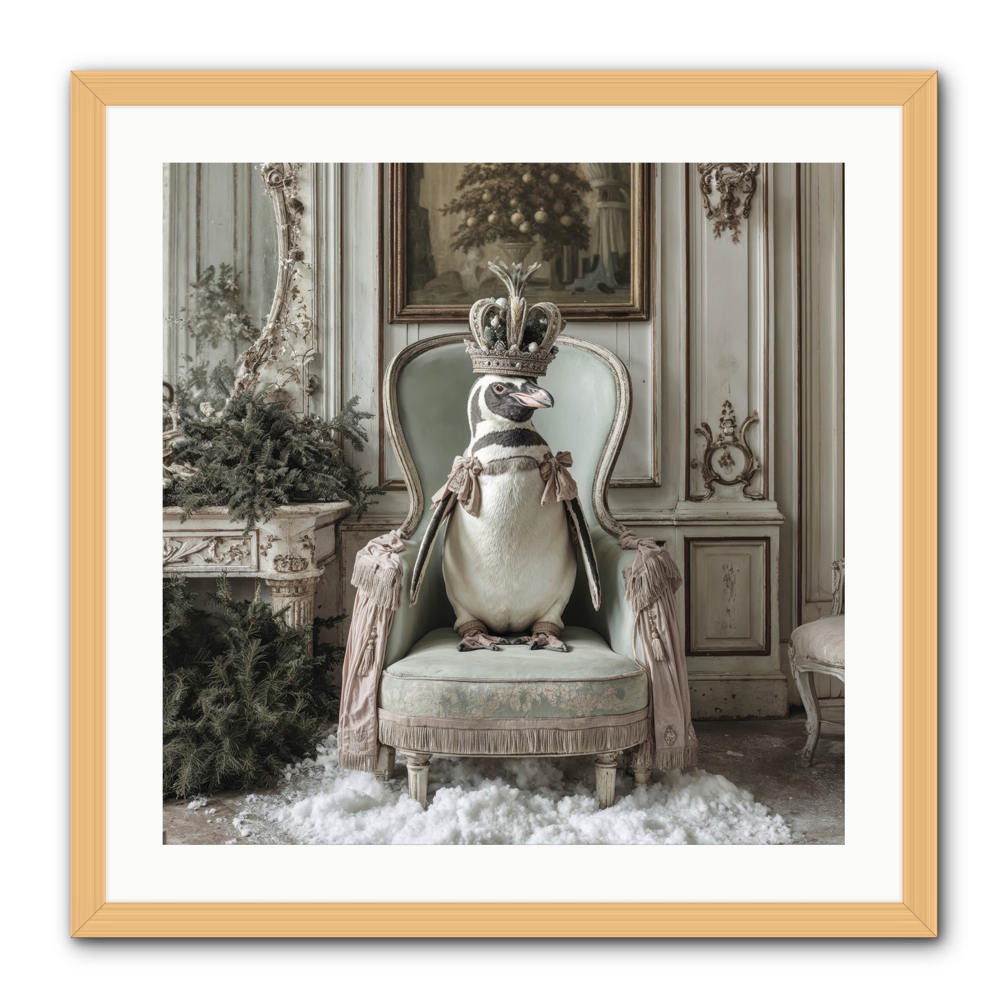 Festive In Feathers -- Framed Print - Natural 24x24