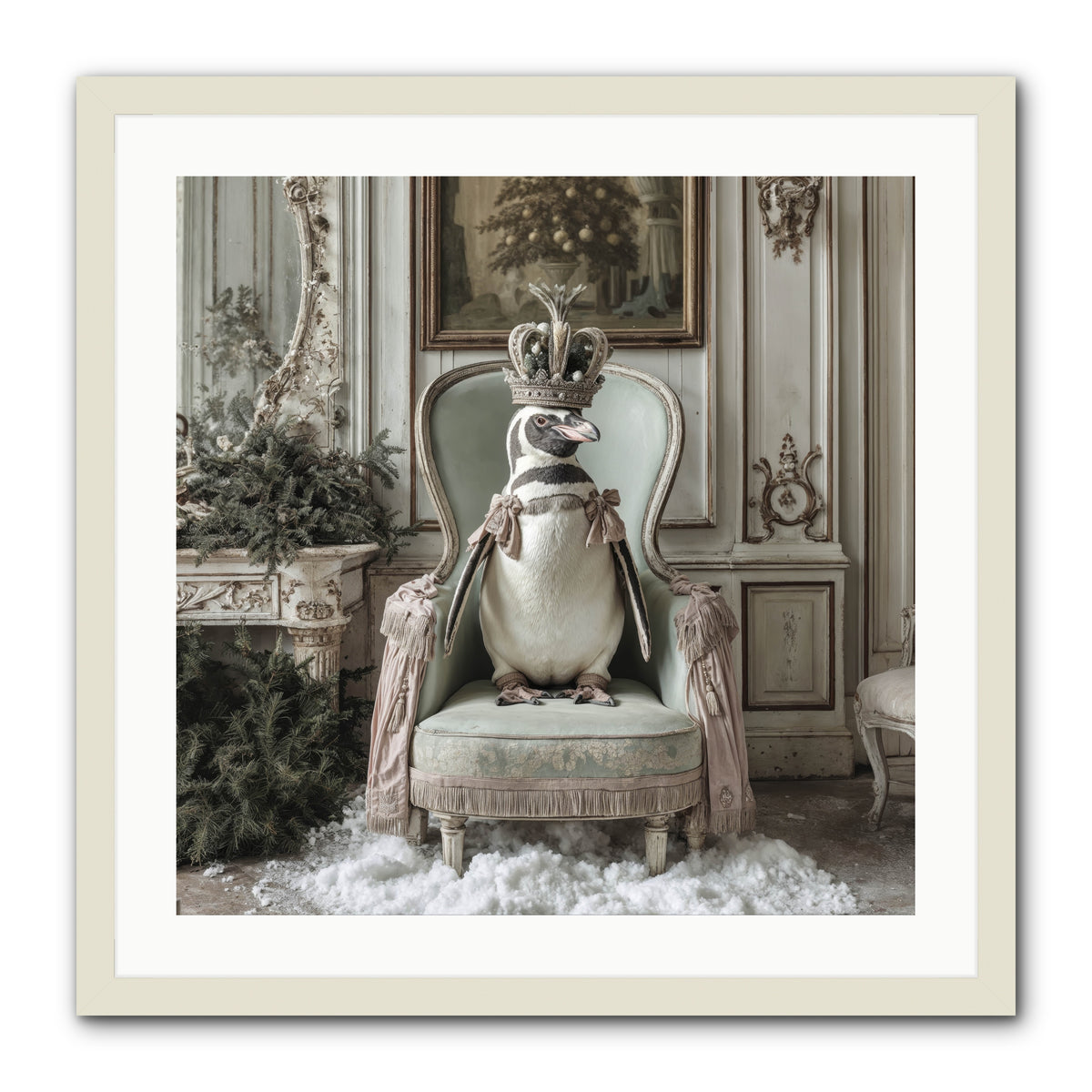 Festive In Feathers -- Framed Print - White 24x24