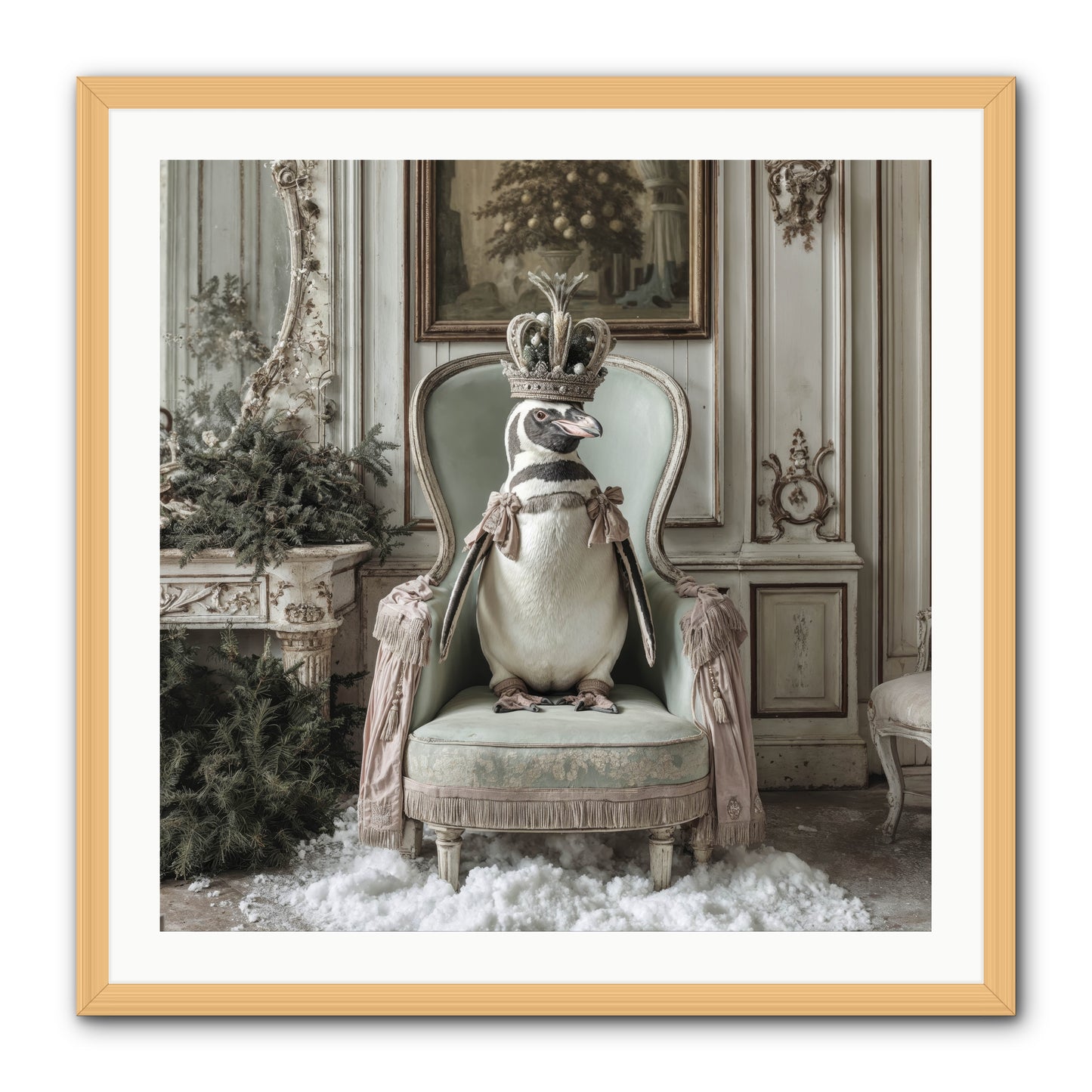 Festive In Feathers -- Framed Print - Natural 30x30