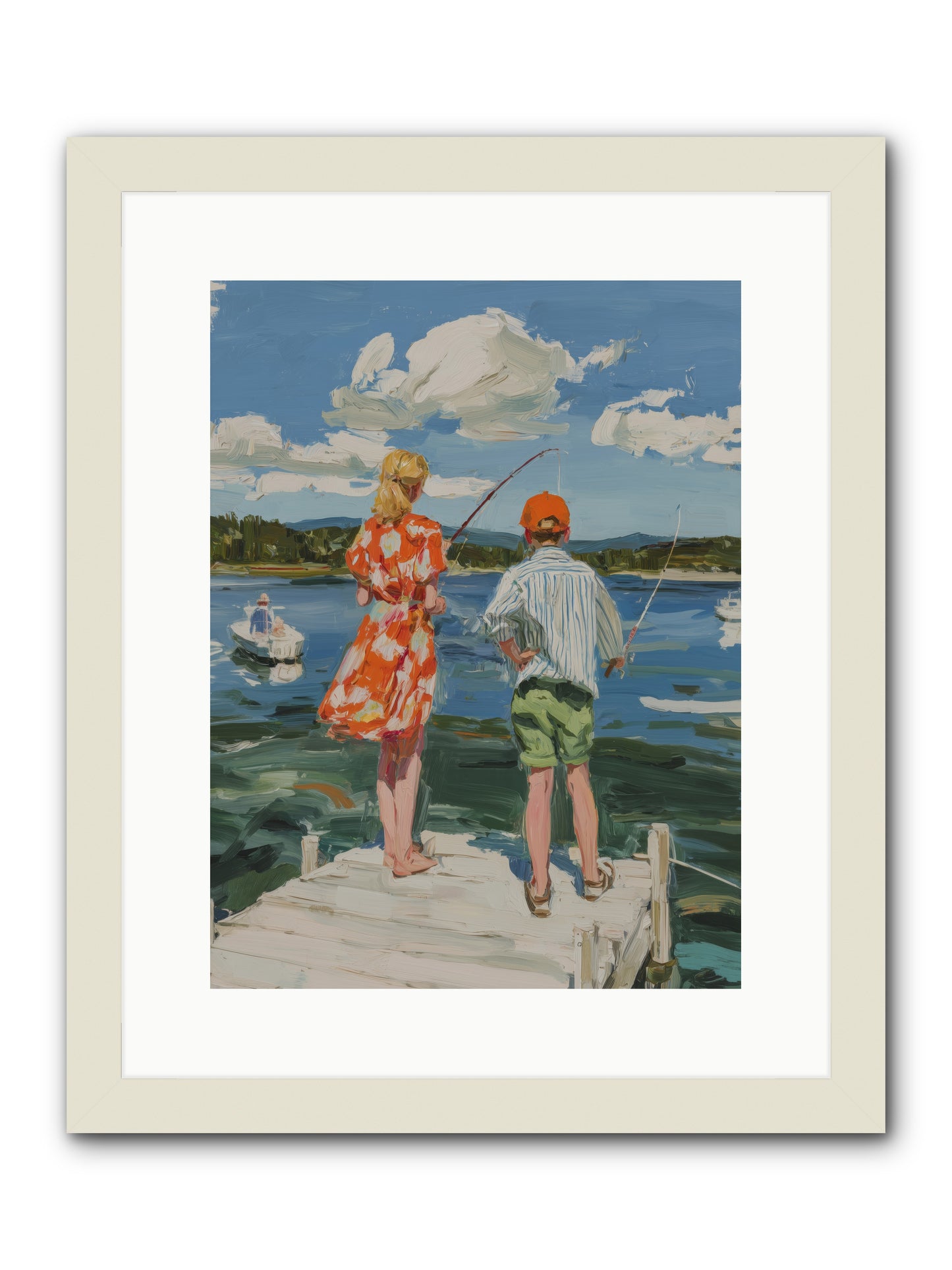 First Light Fisher -- Framed Print - White 12x16