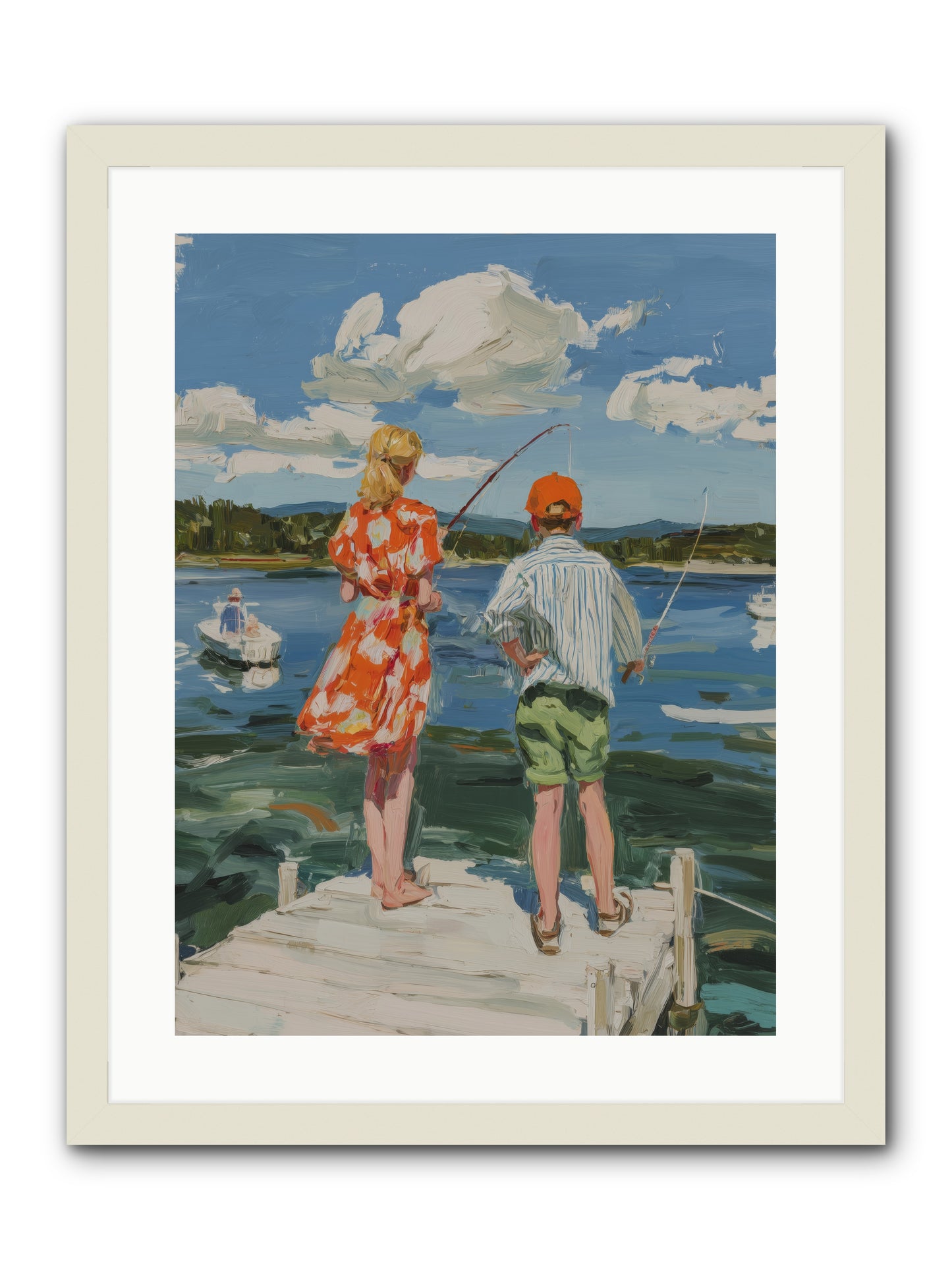 First Light Fisher -- Framed Print - White 18x24