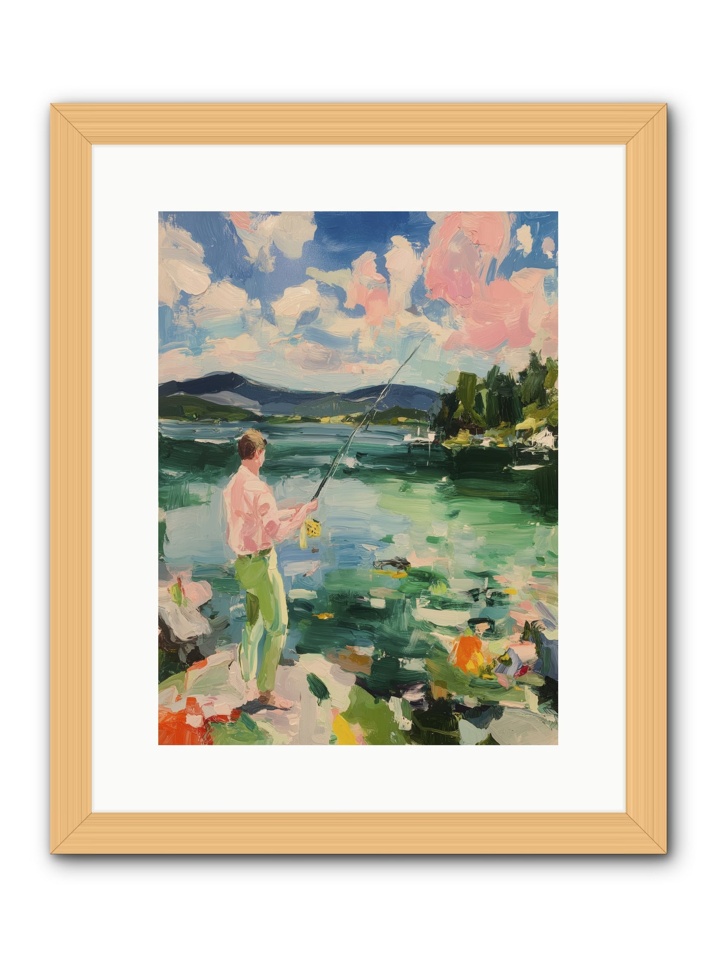 Fishing Hour Glory -- Framed Print - Natural 12x16