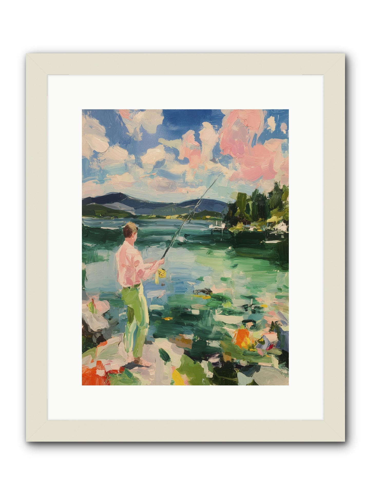 Fishing Hour Glory -- Framed Print - White 12x16