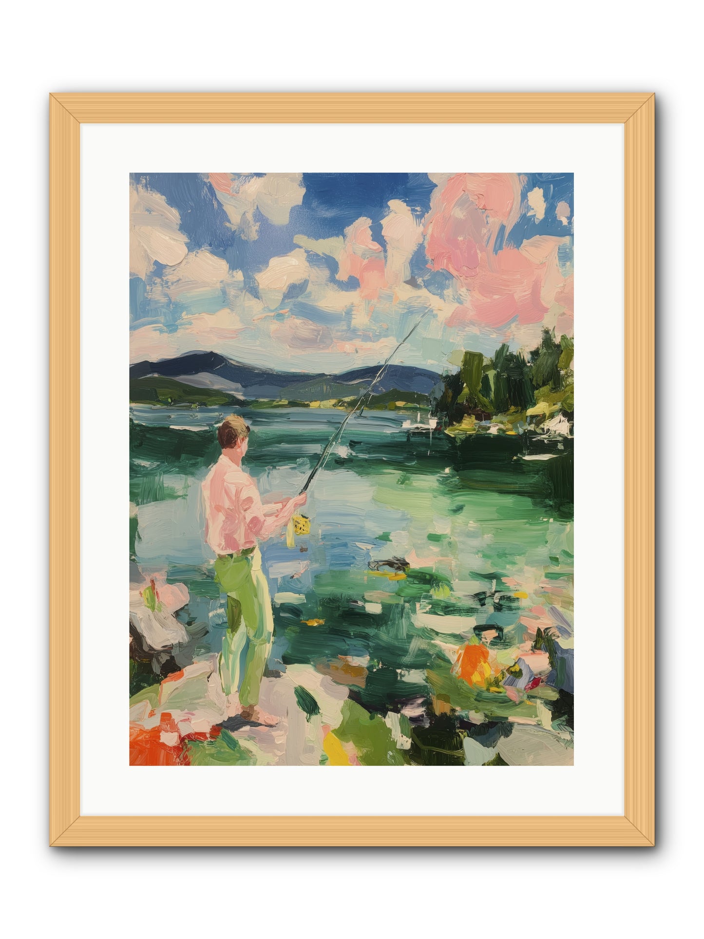 Fishing Hour Glory -- Framed Print - Natural 18x24