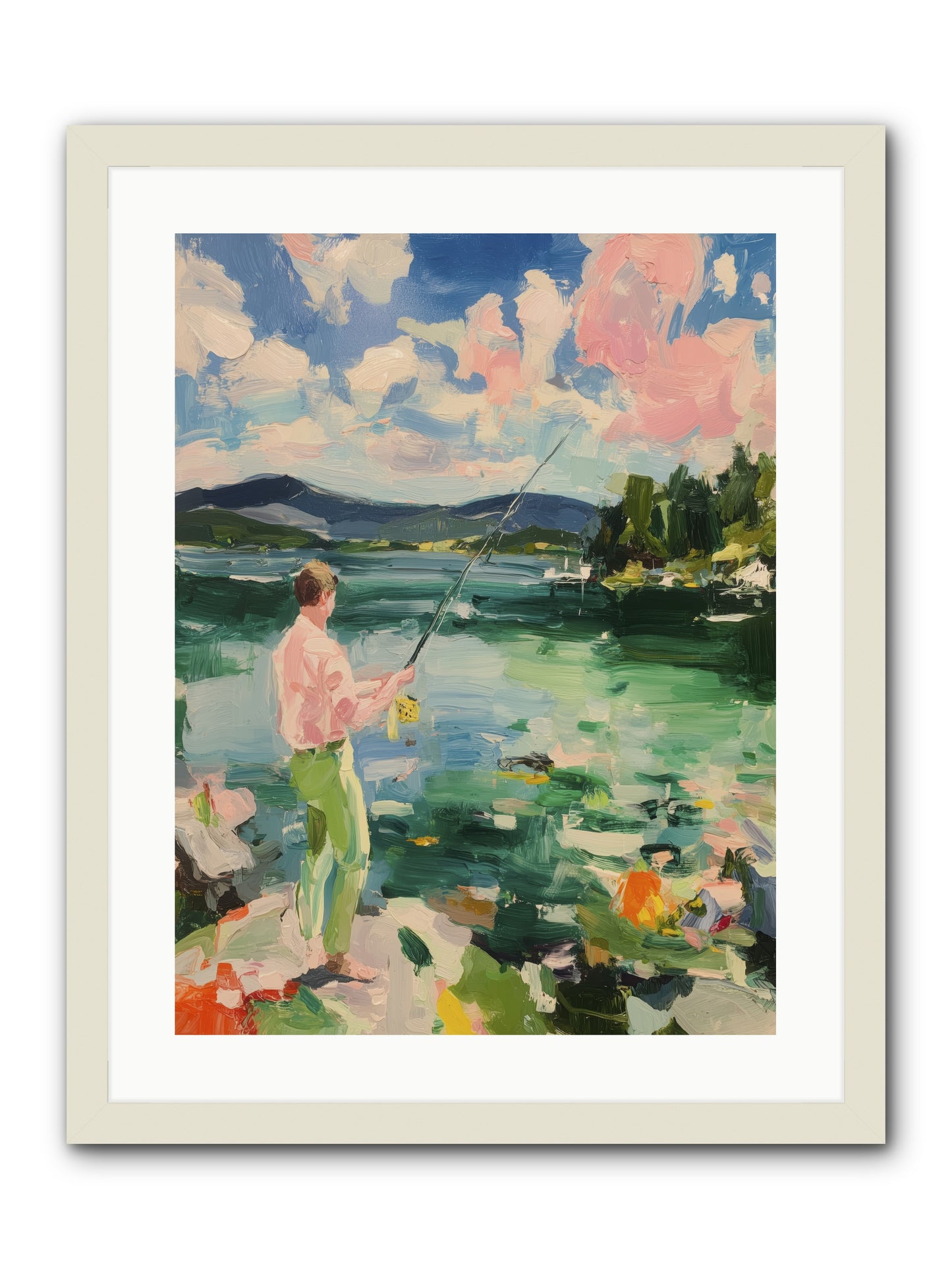 Fishing Hour Glory -- Framed Print - White 18x24