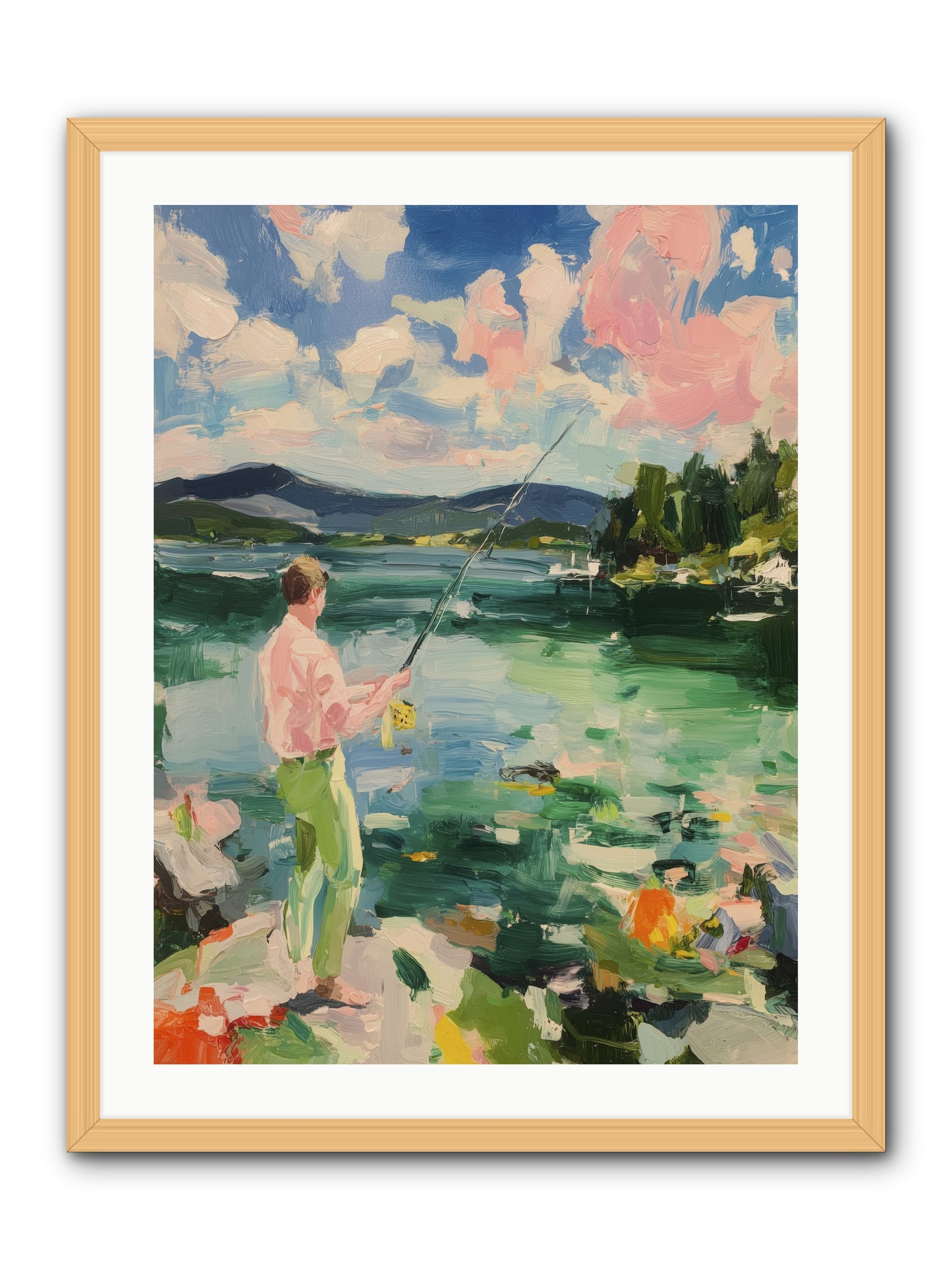 Fishing Hour Glory -- Framed Print - Natural 24x32
