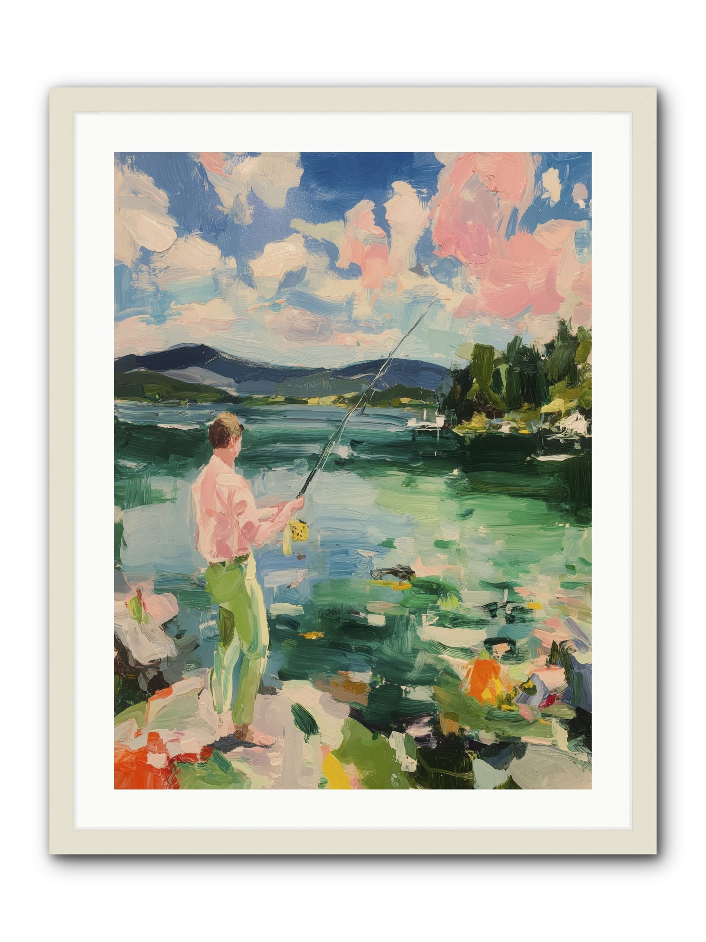 Fishing Hour Glory -- Framed Print - White 24x32