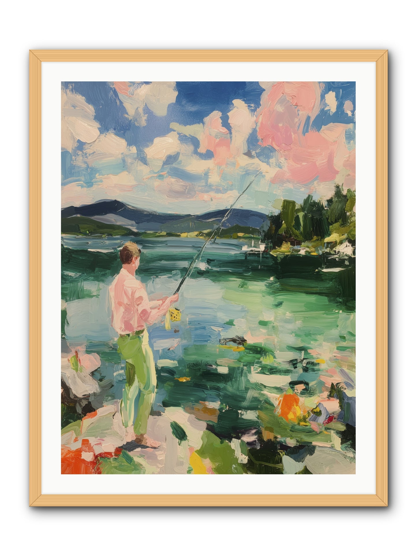 Fishing Hour Glory -- Framed Print - Natural 30x40