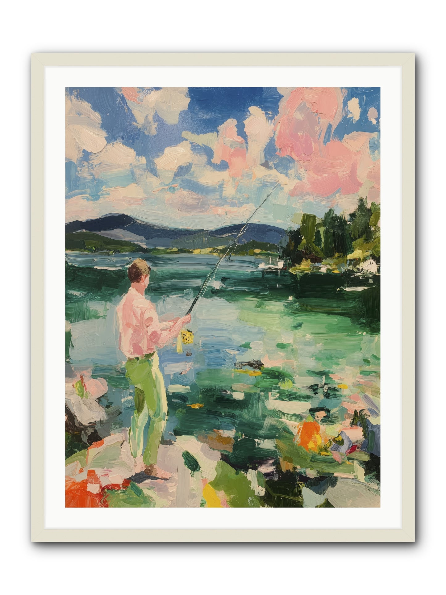 Fishing Hour Glory -- Framed Print - White 30x40