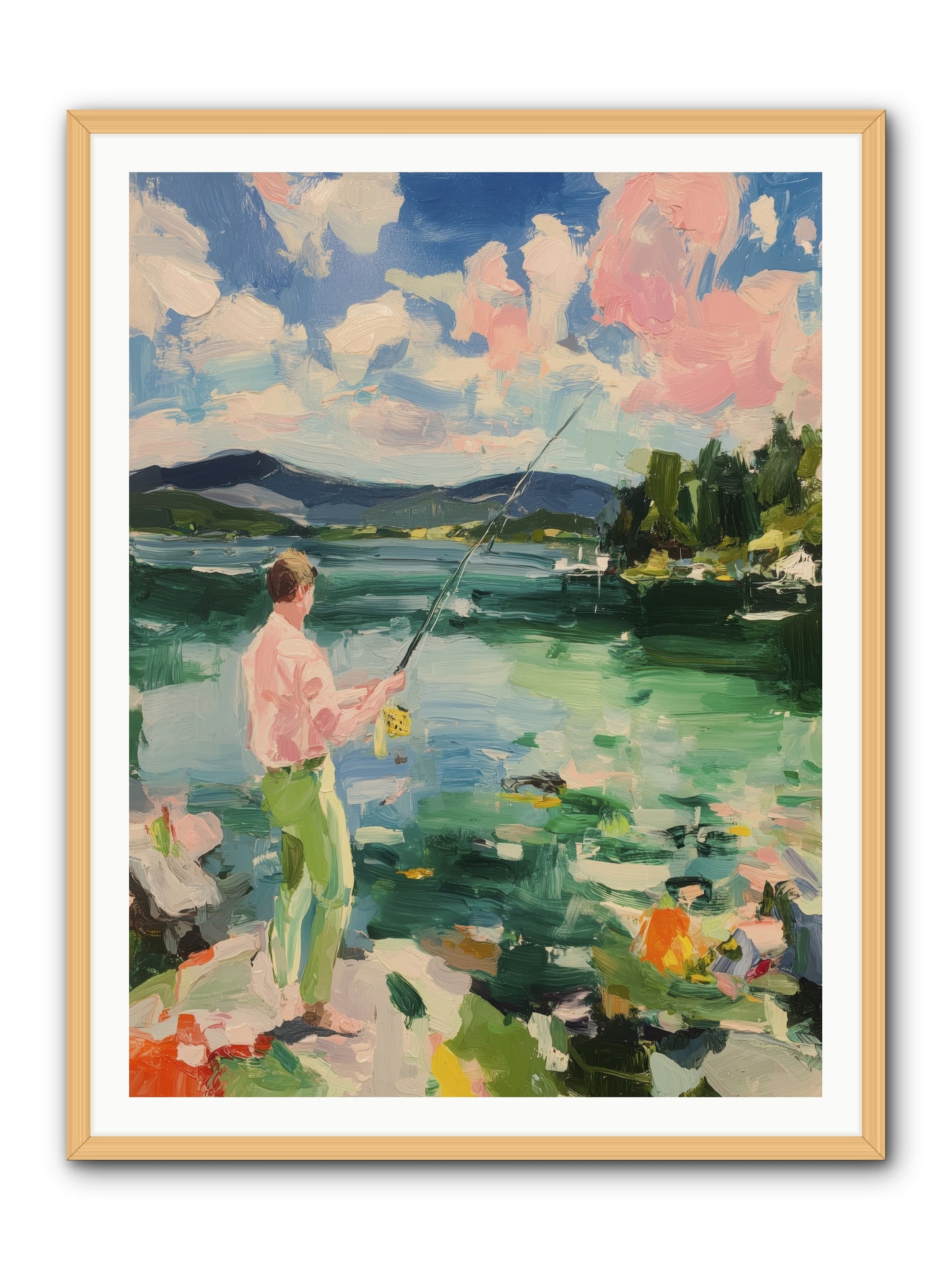 Fishing Hour Glory -- Framed Print - Natural 36x48