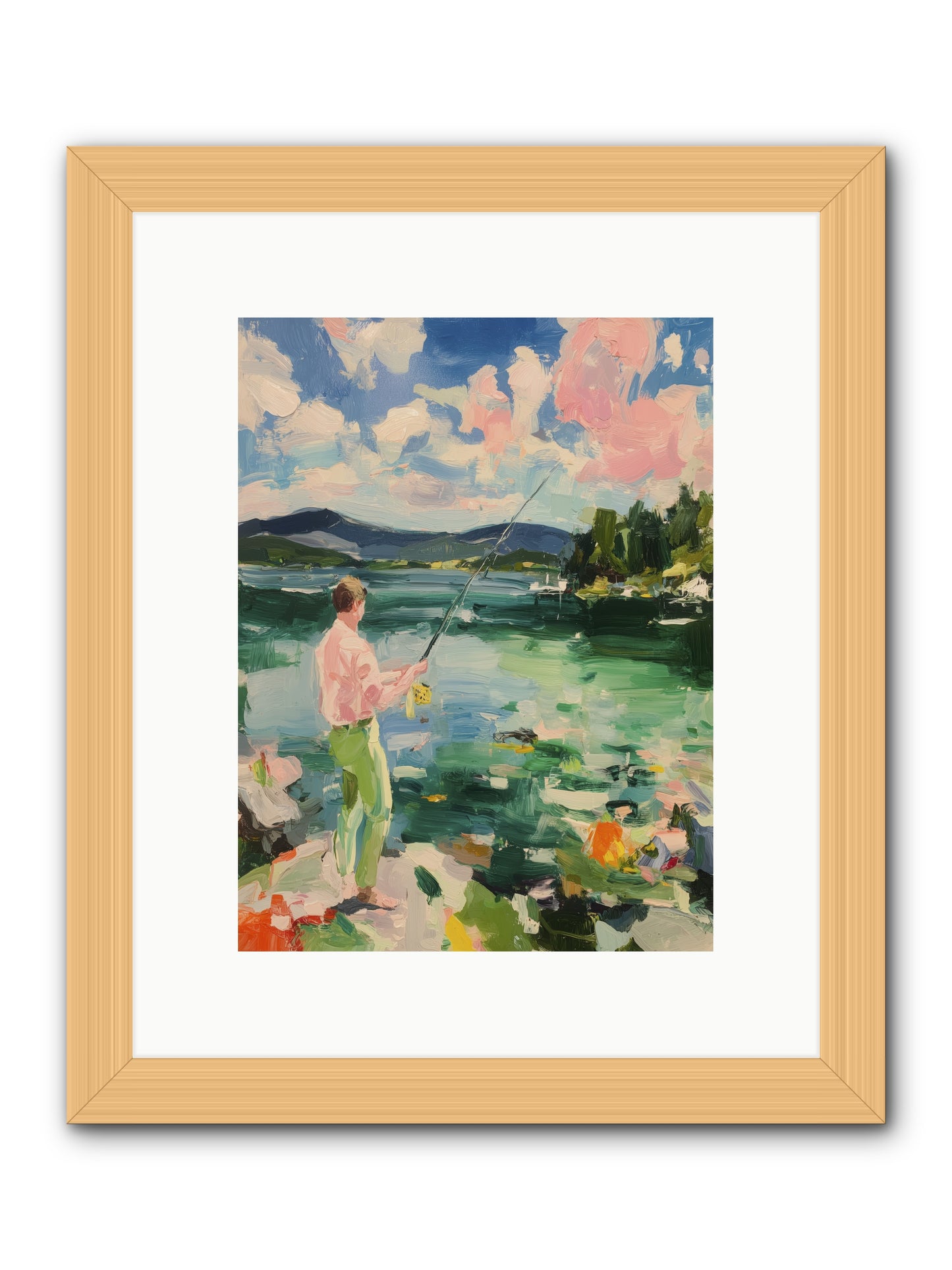 Fishing Hour Glory -- Framed Print - Natural 9x12