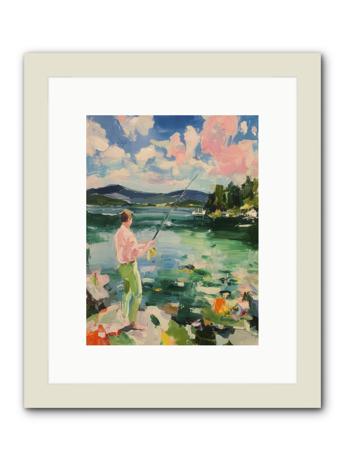 Fishing Hour Glory -- Framed Print - White 9x12