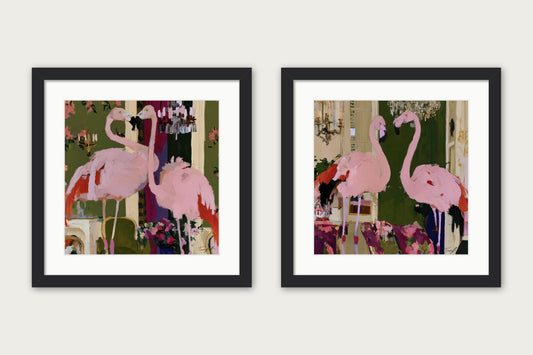 Flamingos At L’Heure Rose - Framed Print - Black, 16x16