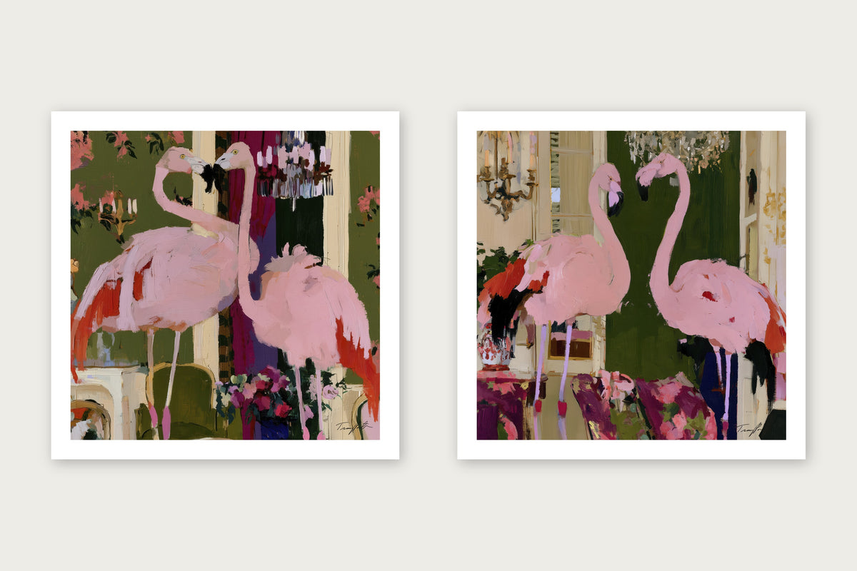 Flamingos At L’Heure Rose - Paper Print, 16x16