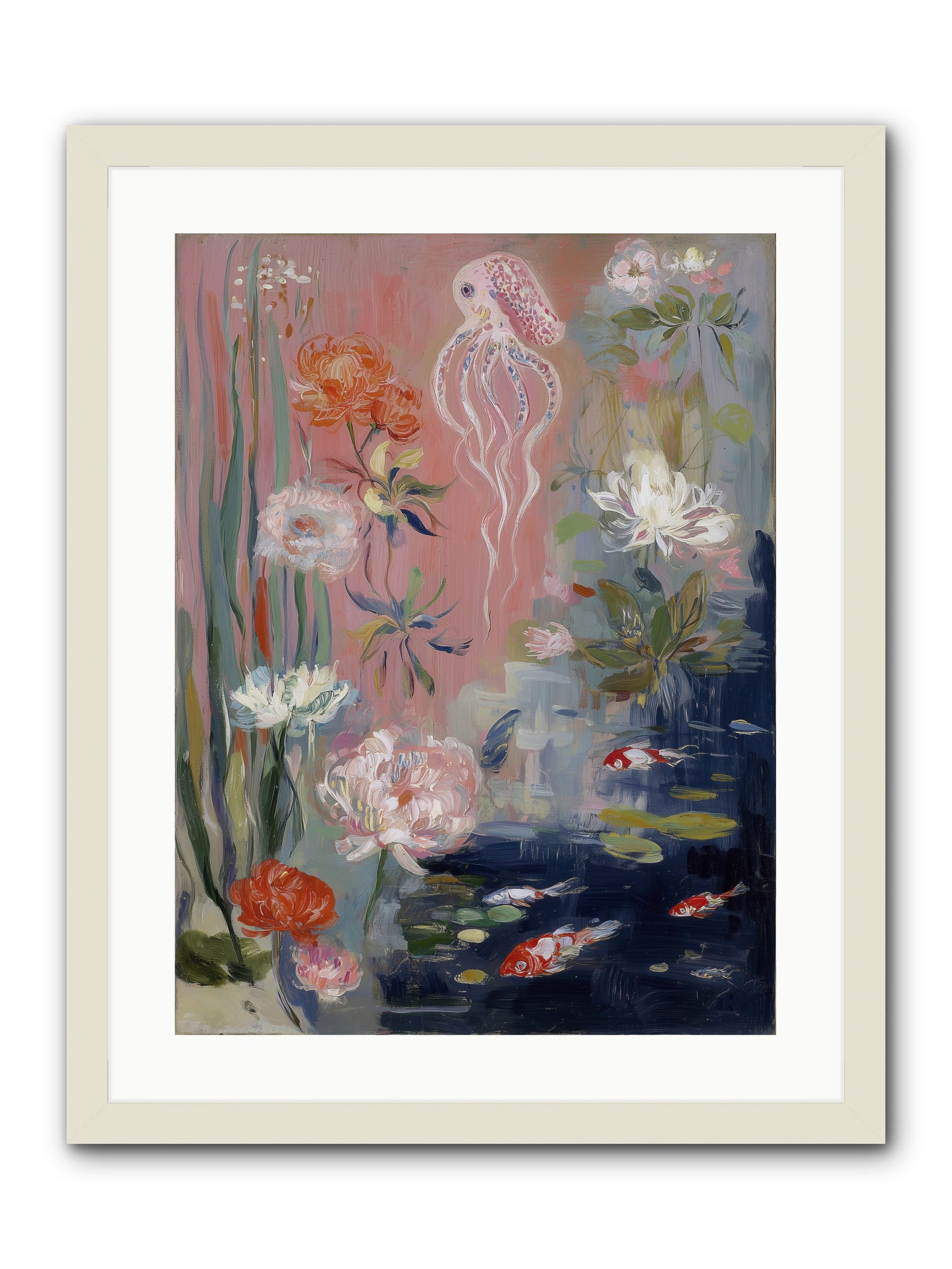 Floating in Sapphire -- Framed Print - White 18x24