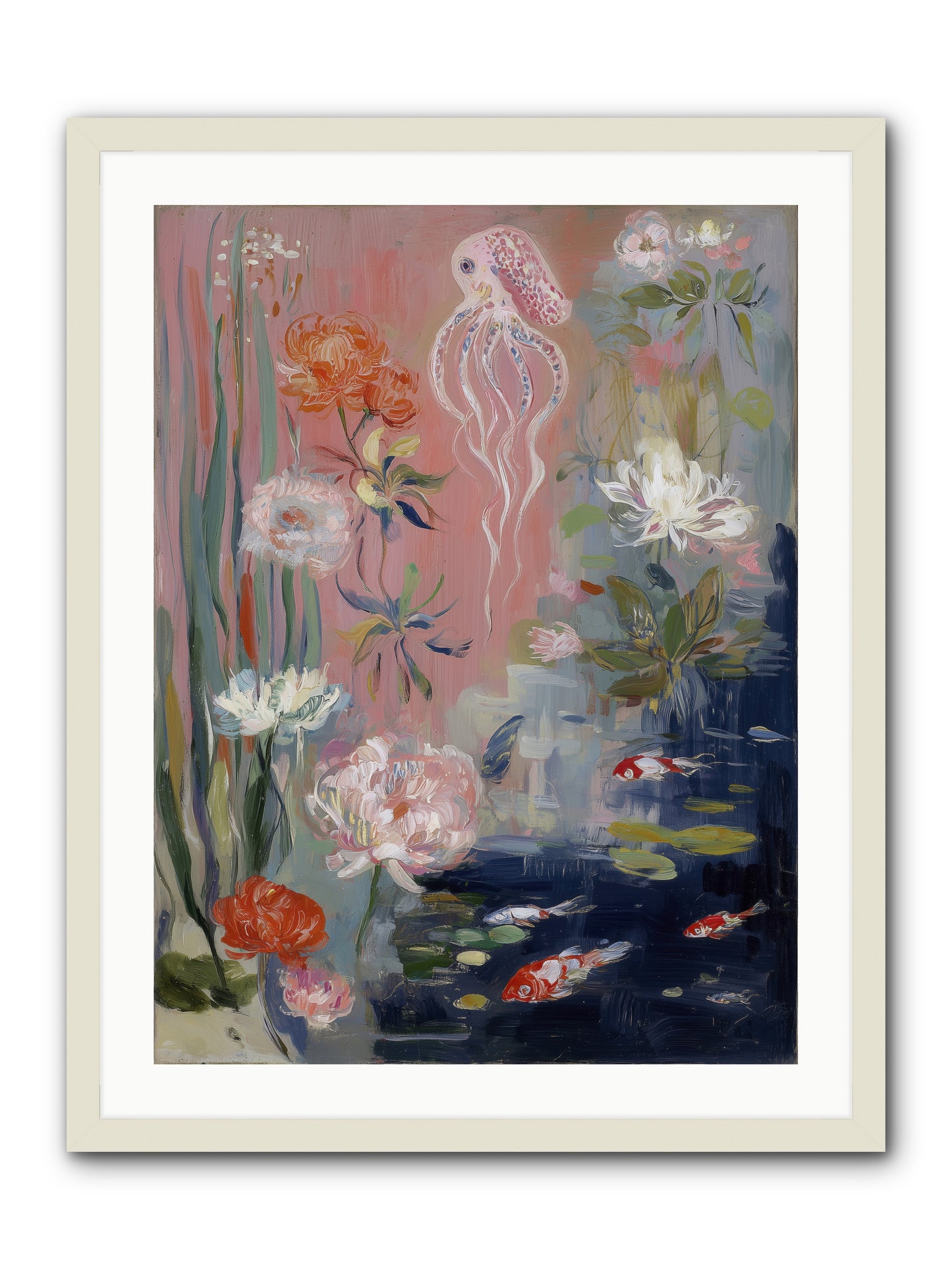 Floating in Sapphire -- Framed Print - White 24x32