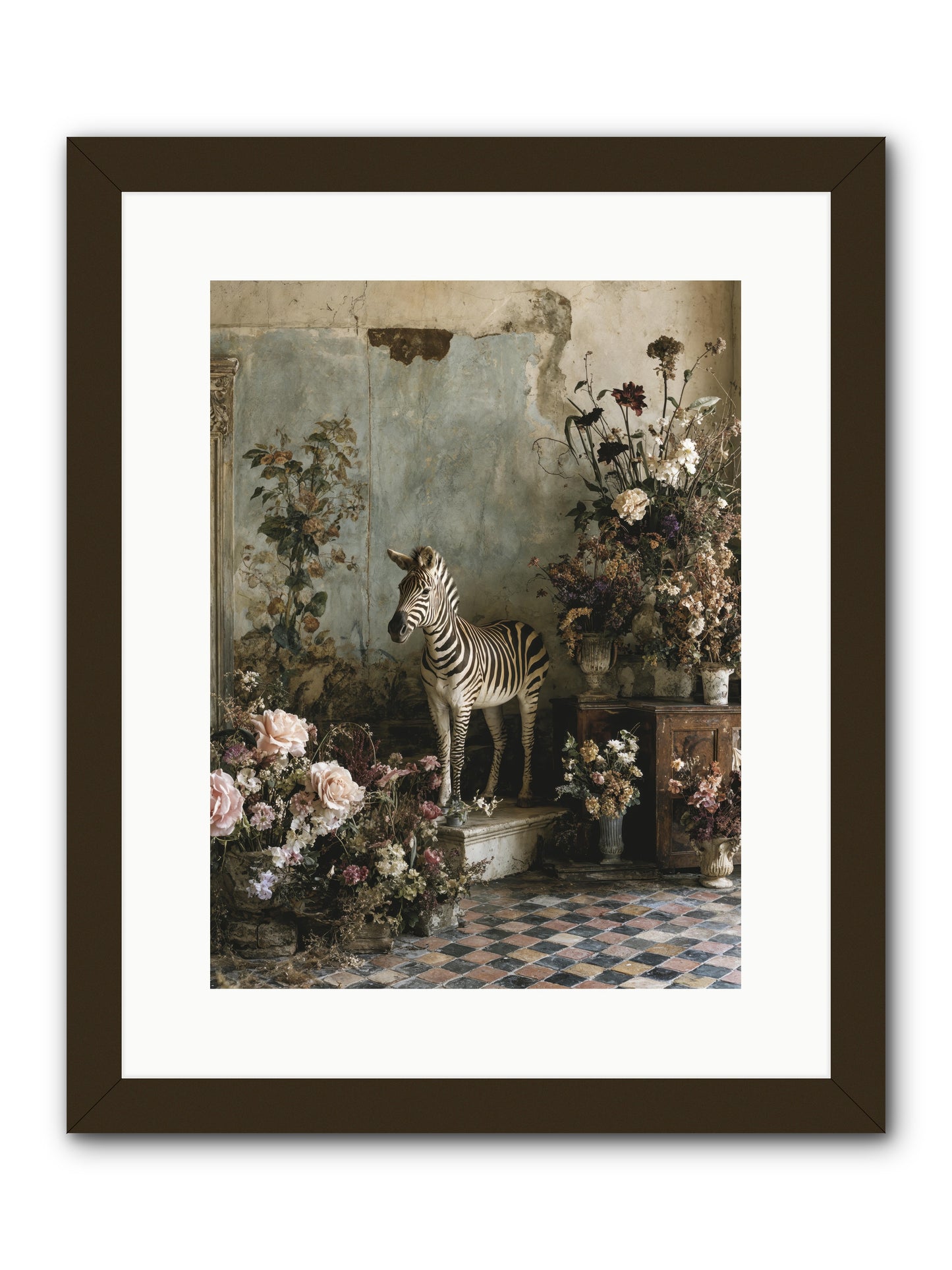 Flower Court Assembly -- Framed Print - Black 12x16