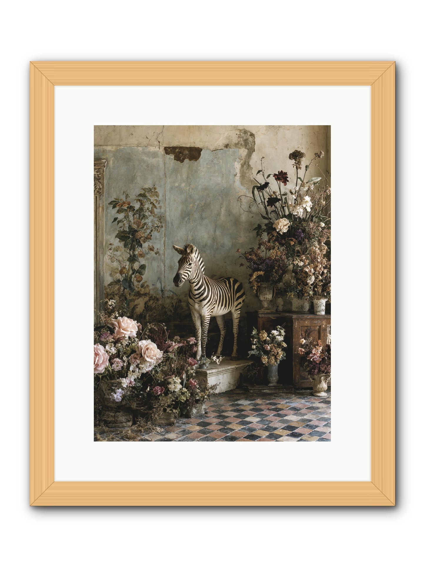 Flower Court Assembly -- Framed Print - Natural 12x16