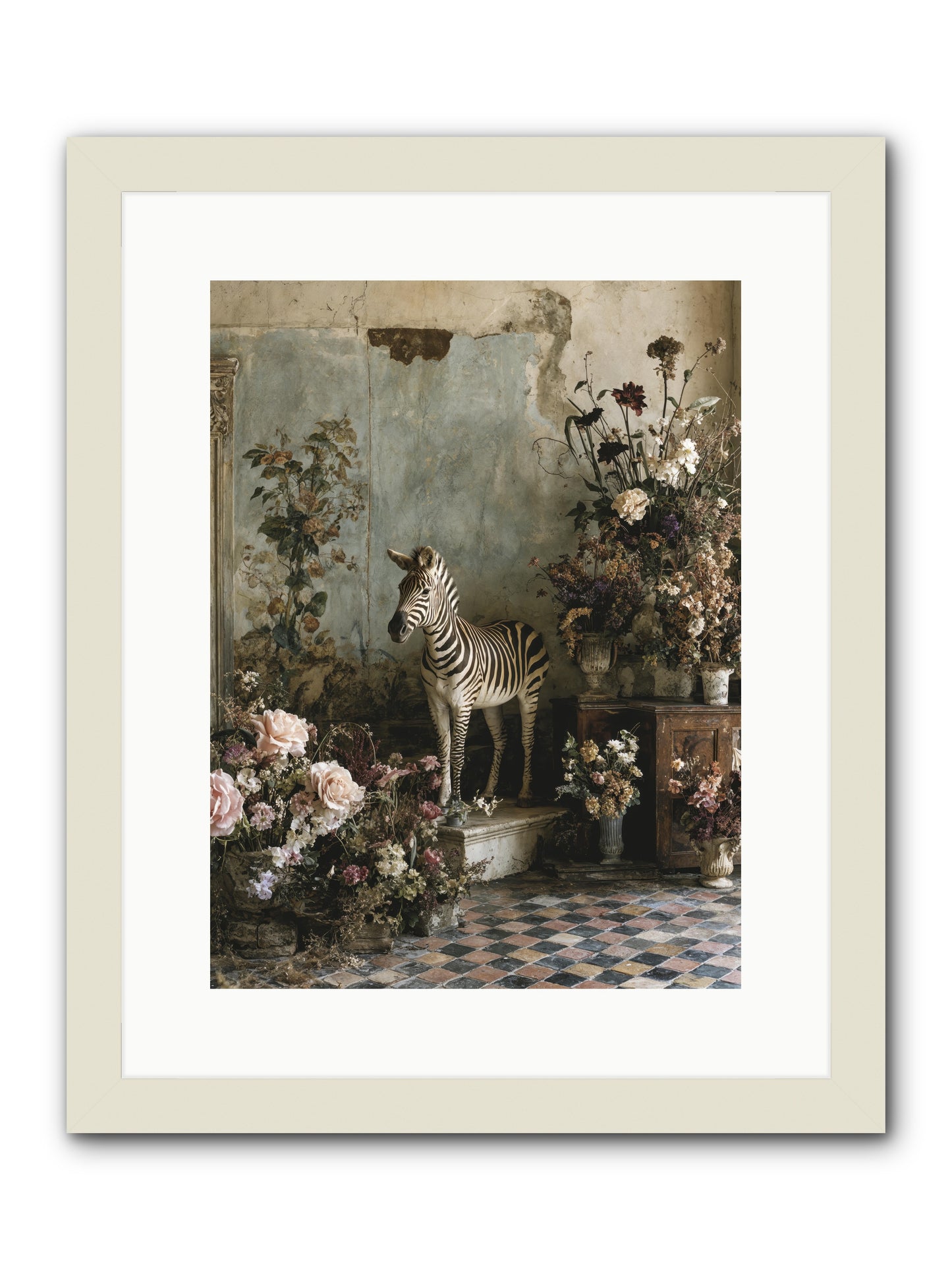 Flower Court Assembly -- Framed Print - White 12x16