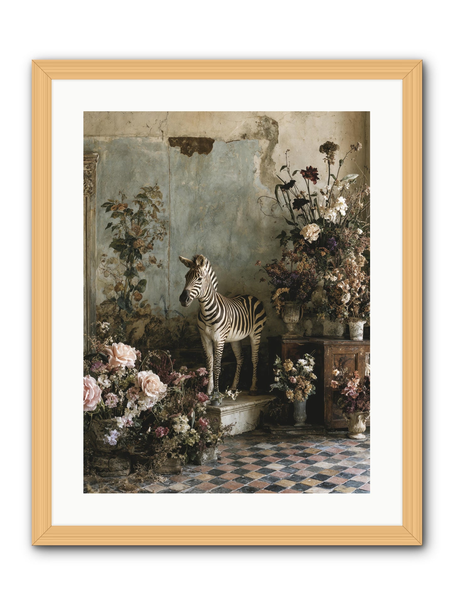 Flower Court Assembly -- Framed Print - Natural 18x24