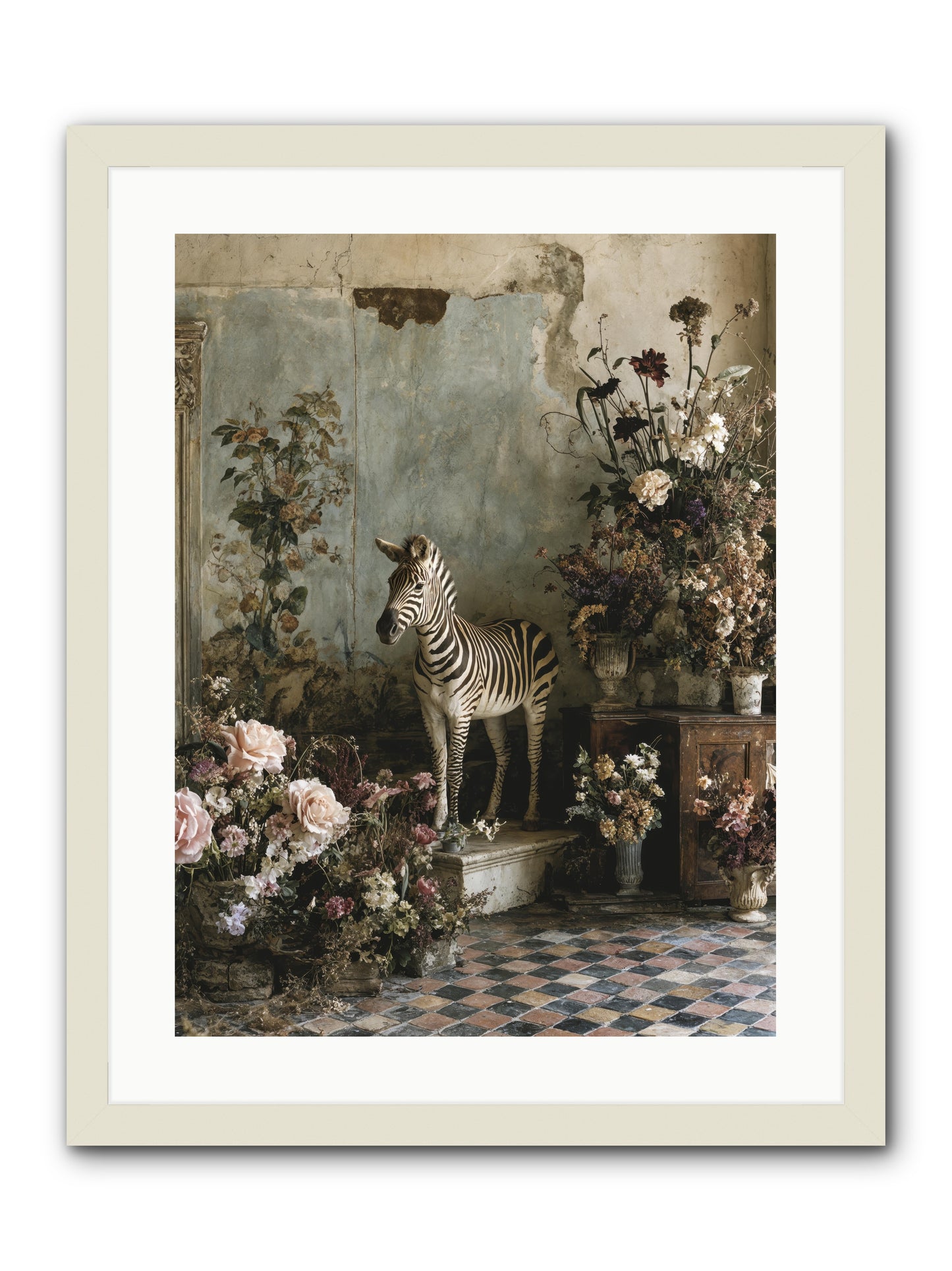 Flower Court Assembly -- Framed Print - White 18x24