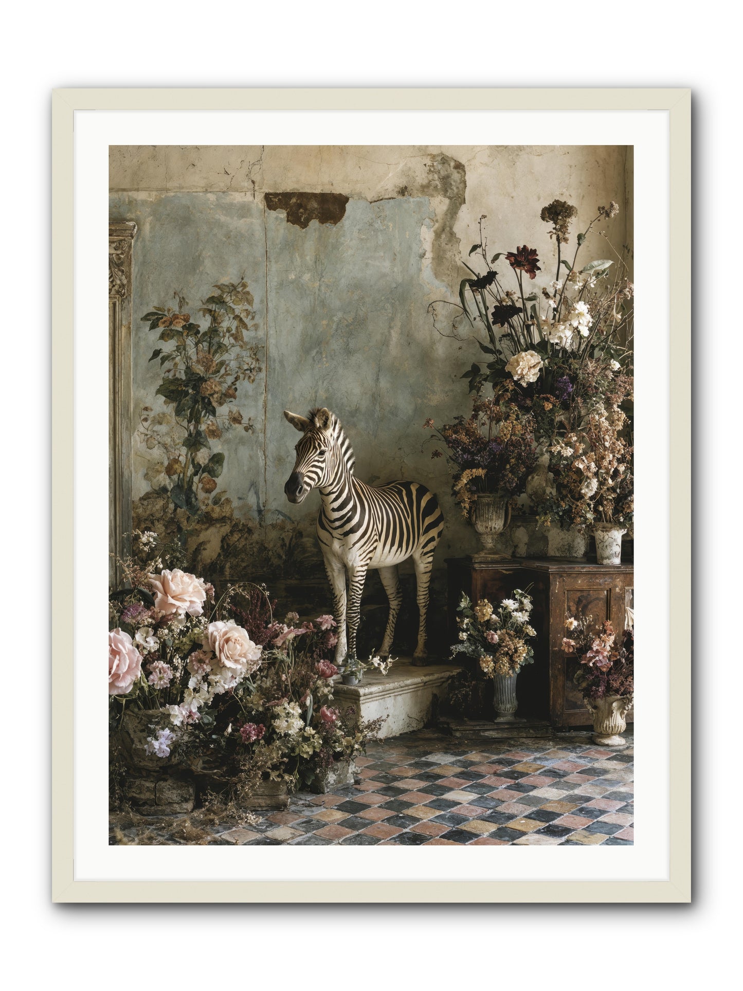 Flower Court Assembly -- Framed Print - White 30x40
