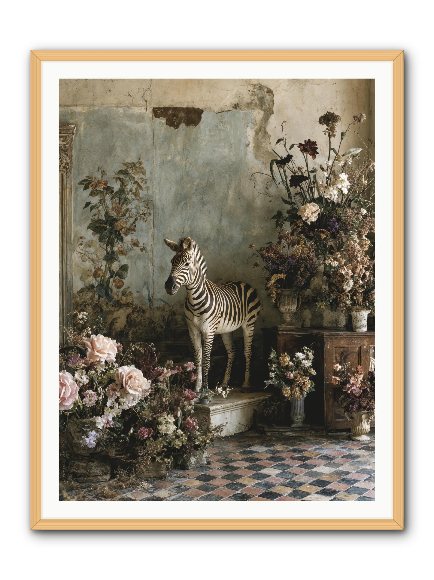 Flower Court Assembly -- Framed Print - Natural 36x48